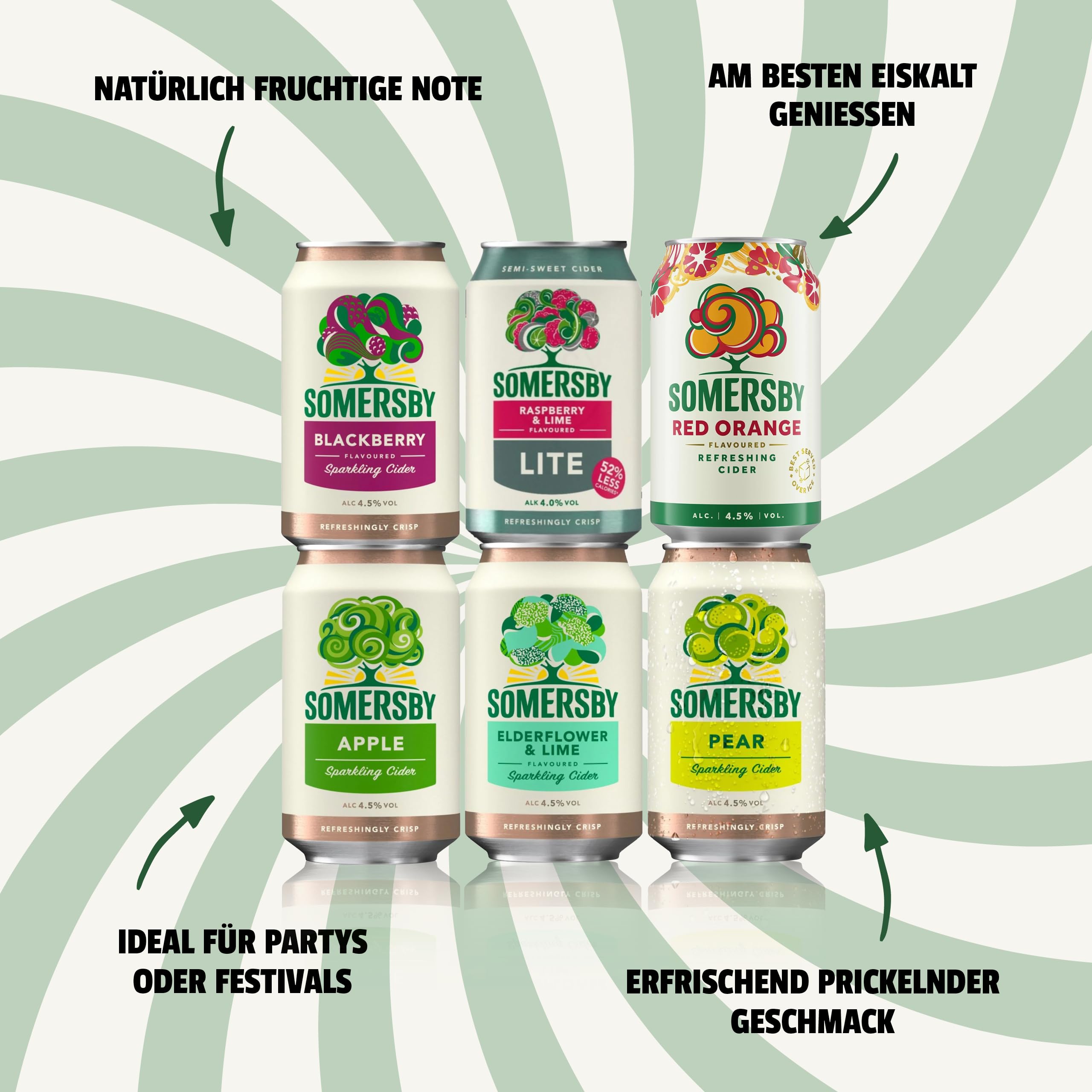 Somersby Cider MEGA MIX Pear Red Rhubarb Blackberry Elderflower Lime Blueberry Apple 4,5% Vol. 24 x 0,33 l