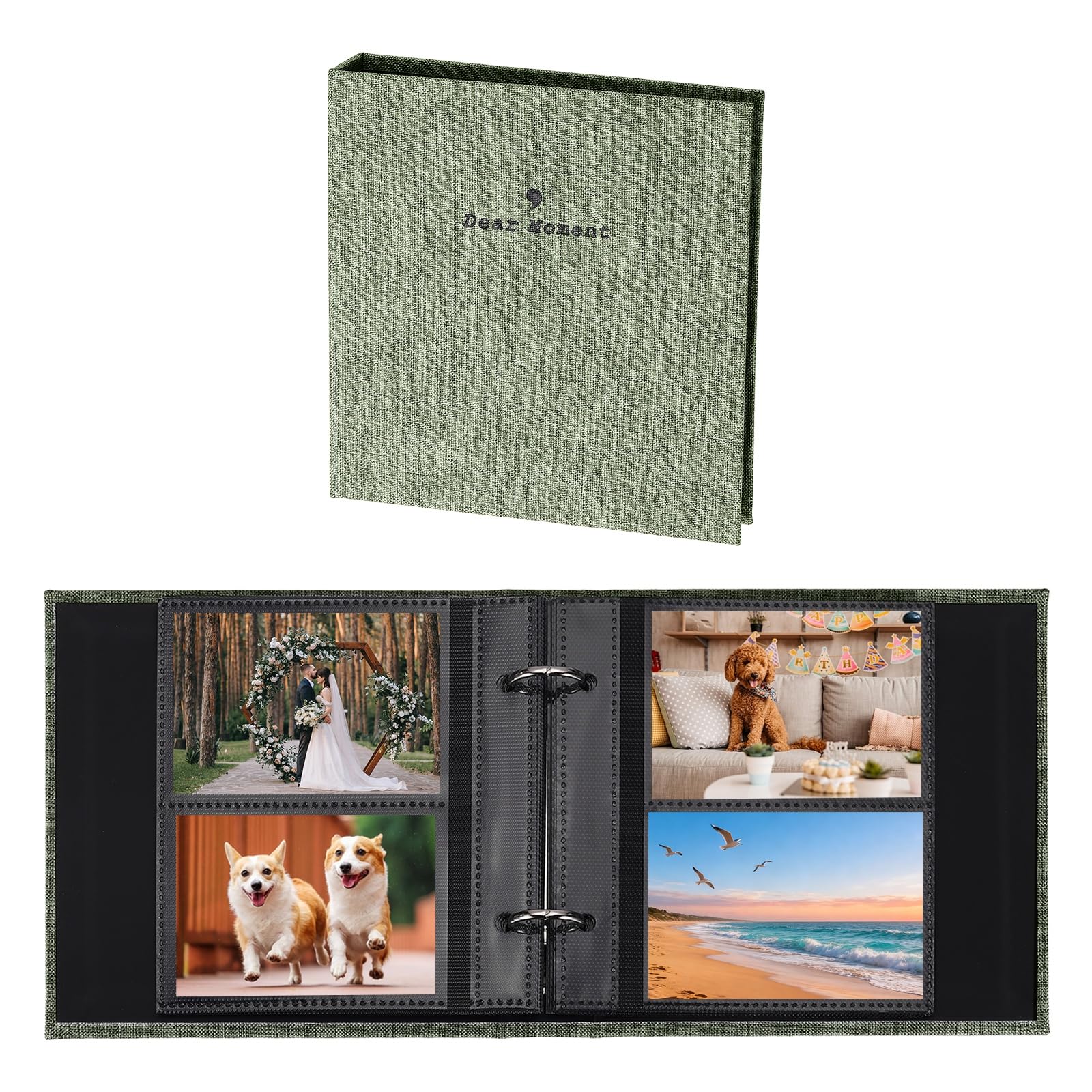 Album photo en lin 15x14,5 cm dossier présentation cartes postales gris
