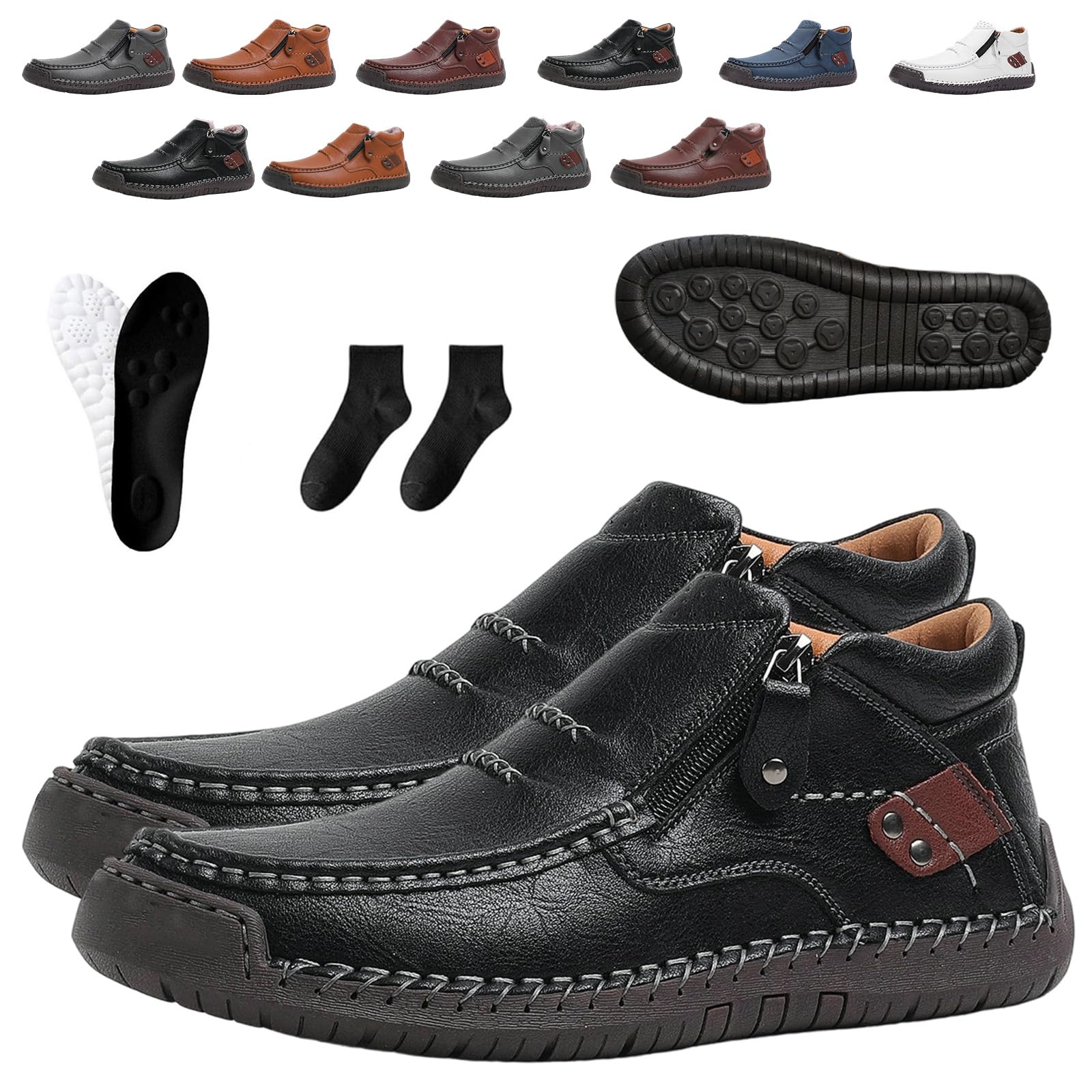 Zapatos de apoyo para el arco del pie, antideslizantes, punta redonda, botas de exterior de altura media, cómodas y transpirables, zapatillas informales de piel para el arco del pie, puntera