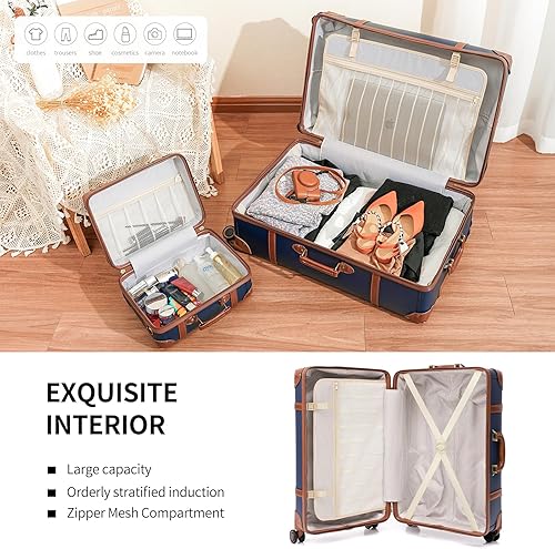 Miniatura 3 de NZBZ - Conjuntos de equipaje vintage para mujer, maleta retro de cuero PU, equipaje vintage de baúl, set de maleta vintage, Azul