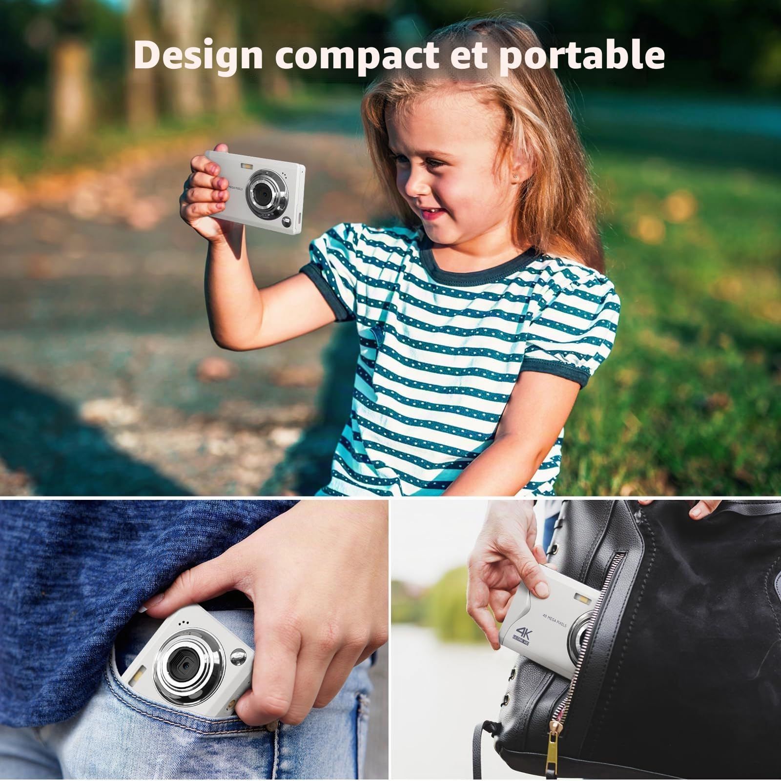 Appareil photo numérique CCN 48 MP 1080P FHD avec écran de 3,0 pouces, zoom numérique 16x, appareil photo compact portable avec carte TF de 32 Go, câble USB, pour adolescents, adultes, débutants