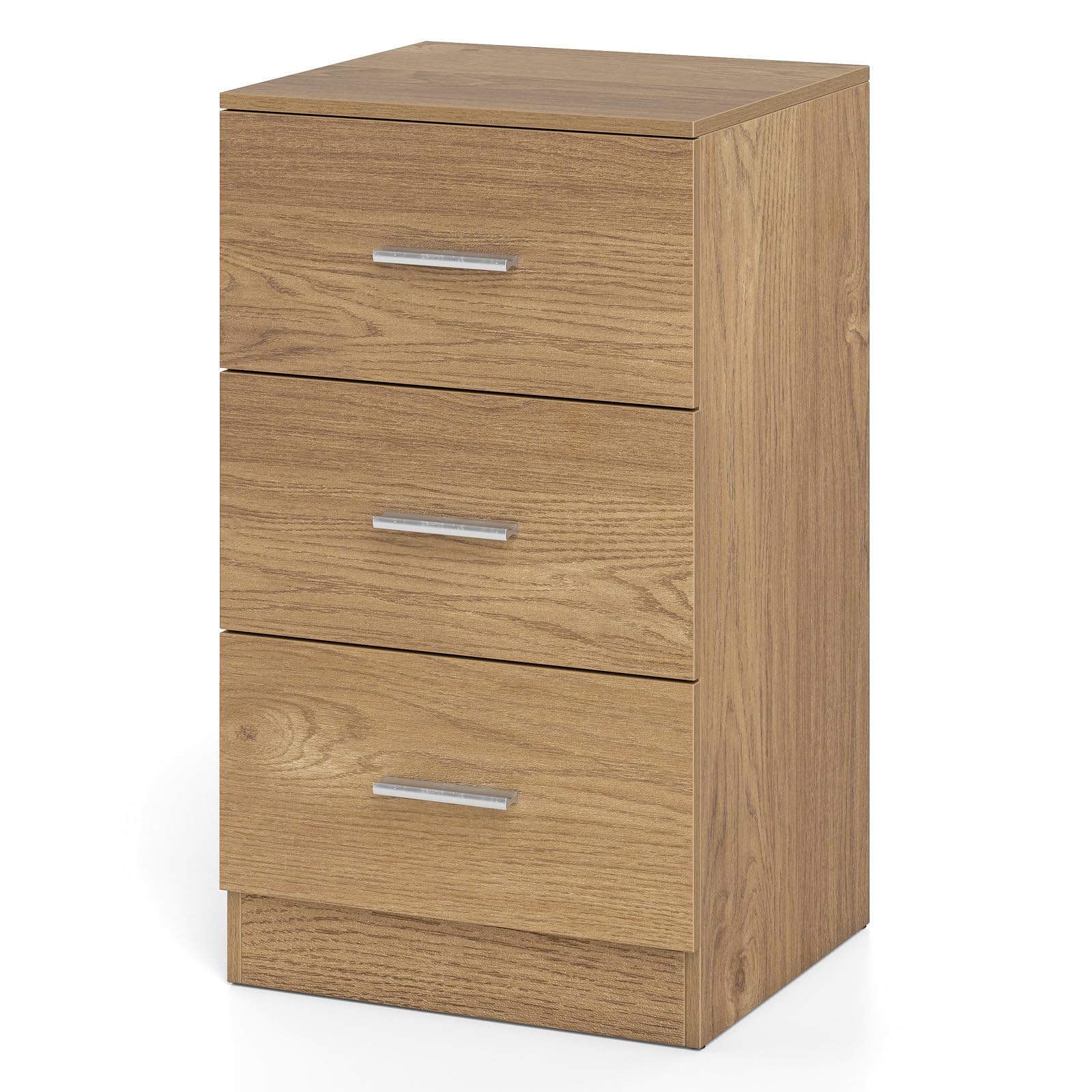CASART Chest of Drawers, Wooden Storage Cabinet with 3 Drawers & Metal Handles, Bedside Table Dresser for Bedroom Living Room Hallway Office (Matte Surface, 1 Pack, 38x35x66cm, Natural)