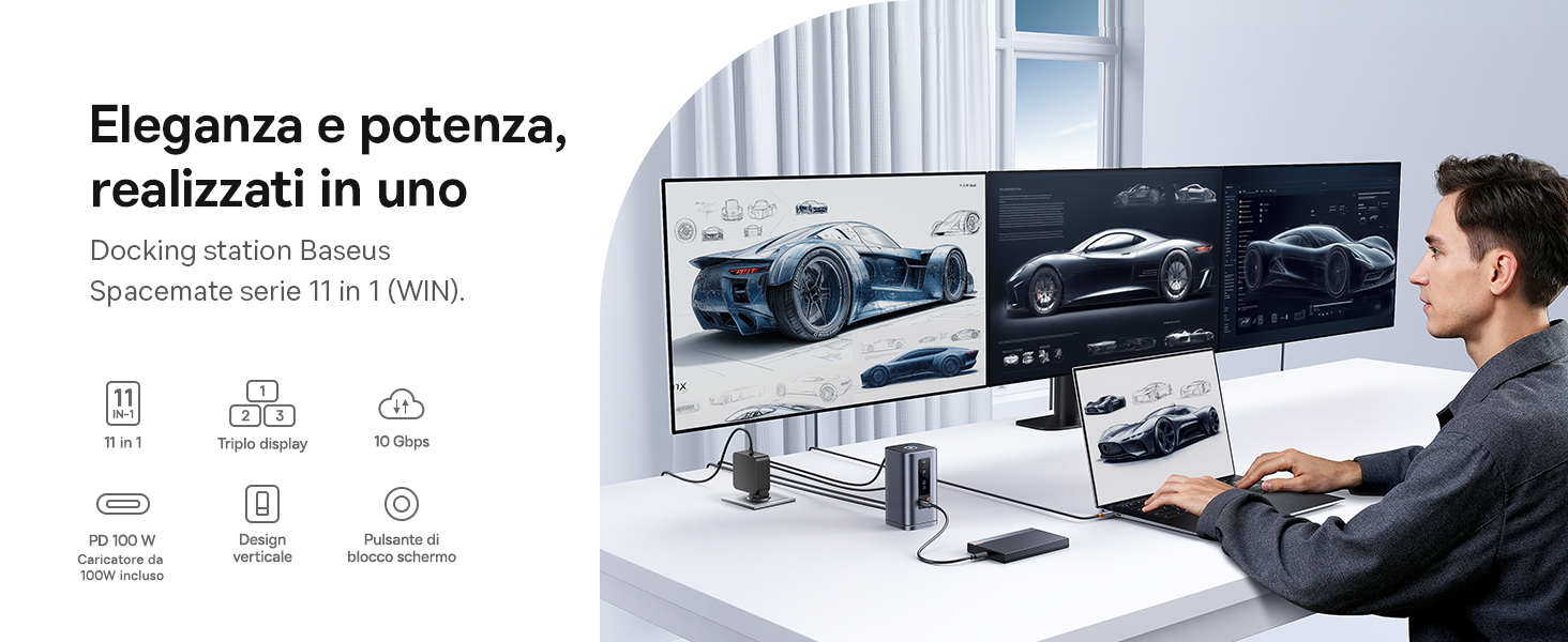 Baseus Spacemate 11 in 1 Docking Station with Power Supply 3 Monitors | Smart Display, 4K HDMI/DP, 10Gbps USB-C/A, 100W PD, Ethernet, Audio, for Windows Laptop HP/Lenovo/Dell/Acer Baseus Spacemate 11 in 1 Docking Station with Power Supply 3 Monitors | Smart Display, 4K HDMI/DP, 10Gbps USB-C/A, 100W PD, Ethernet, Audio, for Windows Laptop HP/Lenovo/Dell/Acer