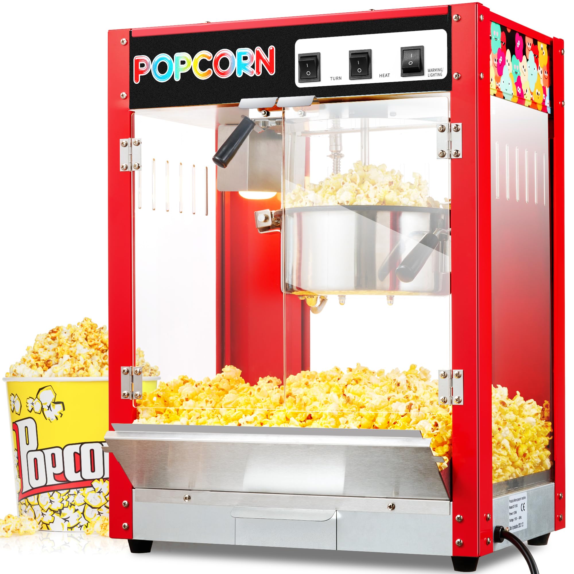 Photo 1 of Commercial Popcorn Machine, 8 Oz Kettle Movie Theater Popcorn Maker for 48 Cups per Batch, Large Popcorn Popper with 3-Switch Control Stainless Steels Frame Tempered Glass Doors, Red