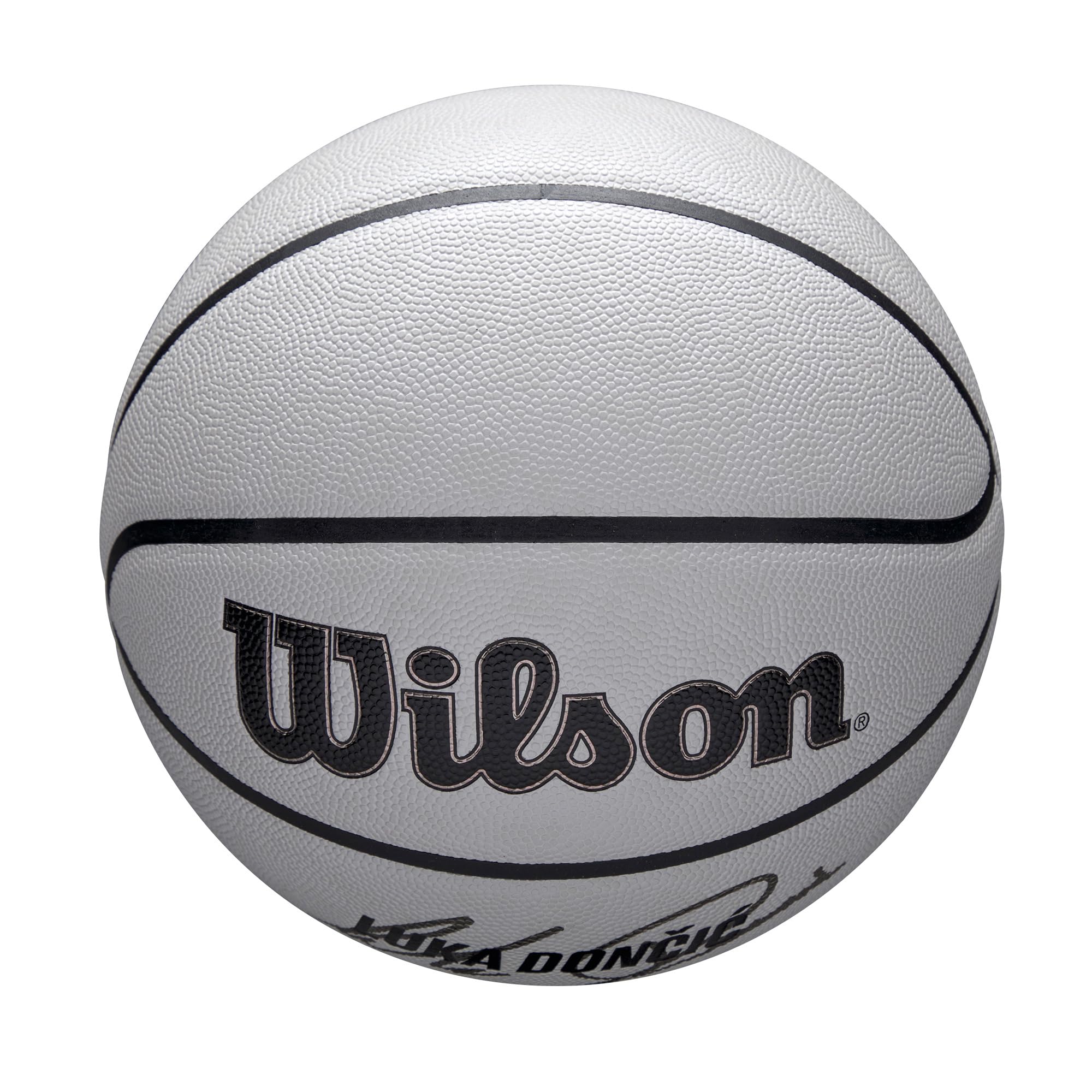 Wilson Balón NBA Player Icon UV, Diseño Dončić, con Protección UV y Textura Pure Feel, Proporciona Recubrimiento de Agarre Verdadero y Rebote Confiable, Color: Gris, Talla: 7