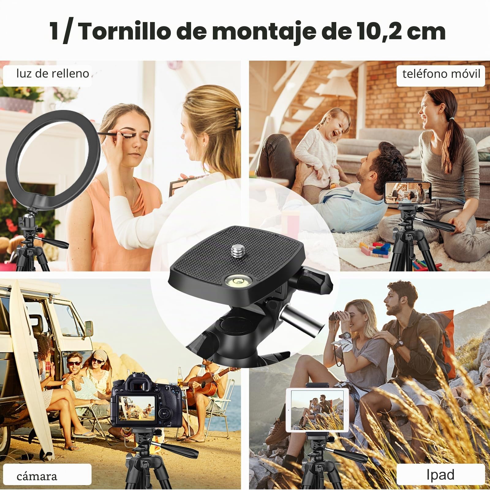 CAMBOFOTO Trípode para Teléfonos Móviles 135 cm, Aleación de Aluminio Ligero con Soporte para Móviles, Compatible con iPhone, Android, Smartphones, Cámaras DSLR y Sin Espejo