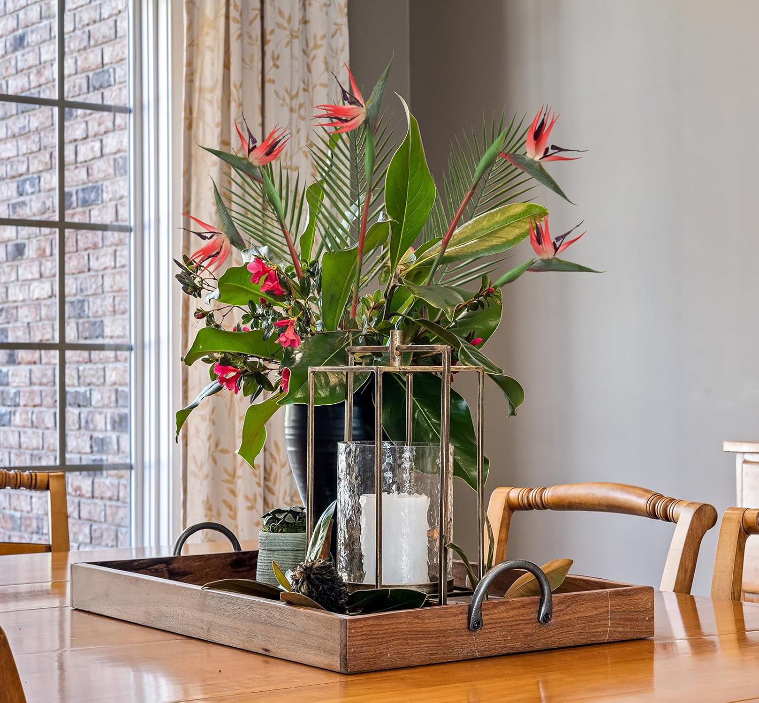 Bird of Paradise Artificial Plant Combo Palm Leaves,Faux Bird of Paradise Plant with Artificial Palm Leaves for Wedding Garden Office Home Indoor and Outdoor Decor(Red) - Image 2