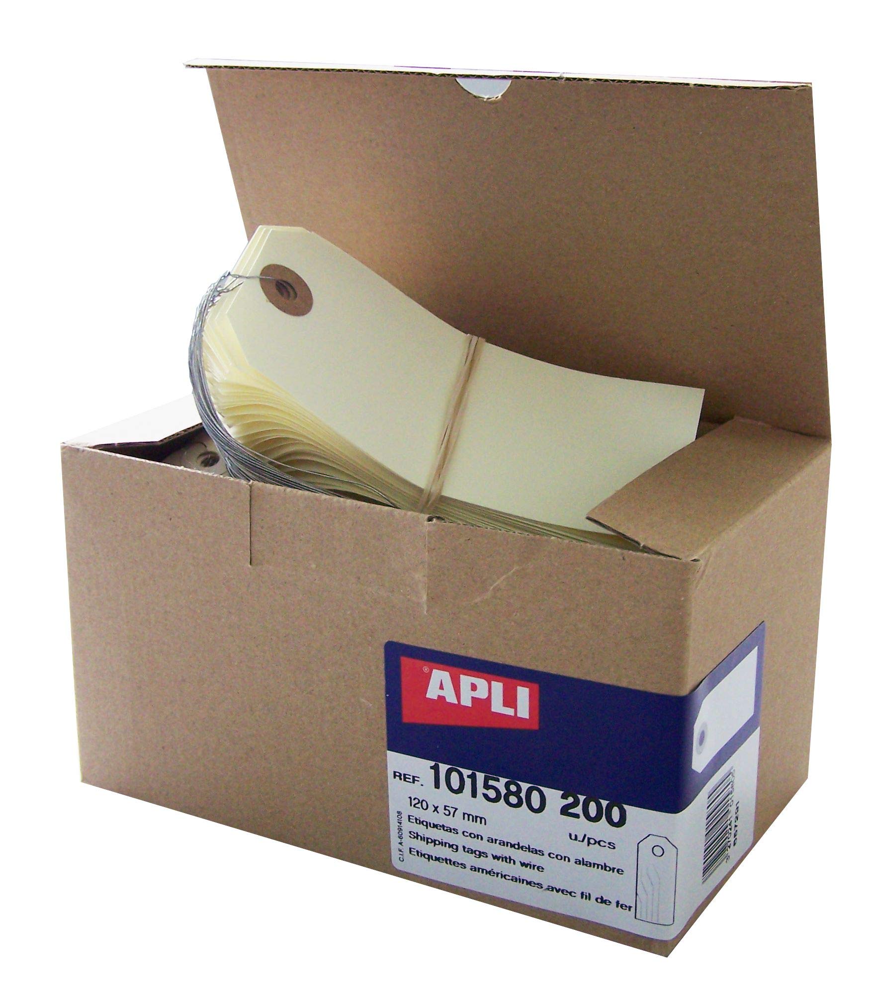 APLI 101580-​200 étiquettes américaines avec œillet + fil de fer – 120 x 57 mm – Carton crème 160 g/​m² – Pour mariages, fêtes, artisanat, DIY, jardinage, commerce, industrie automobile