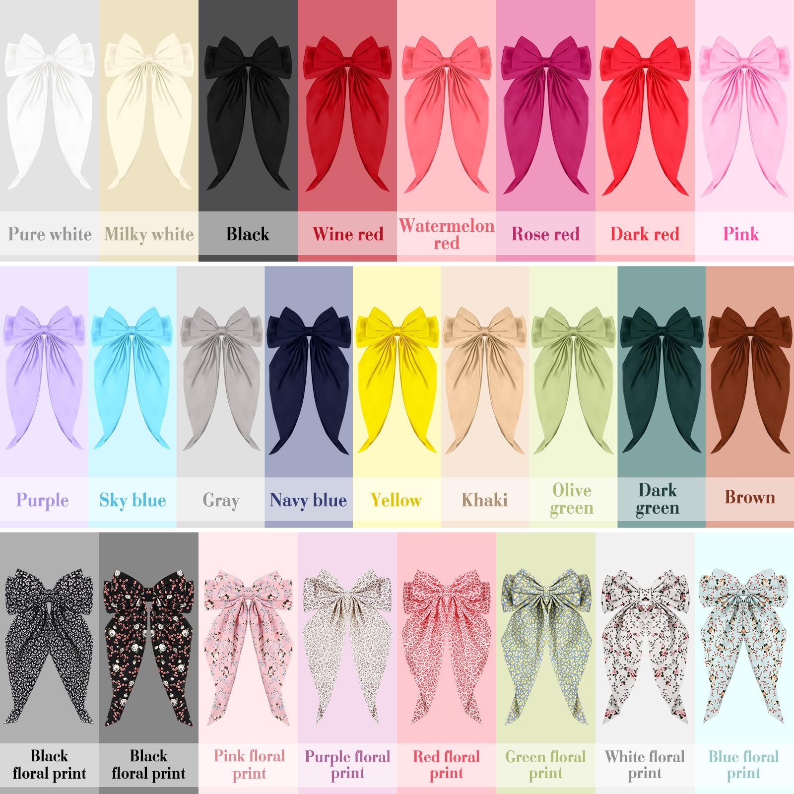 25 Pcs Silky Satin Hair Bows Bulk Bowknot Hair Ribbon Clips Barrettes Amazon.com : 9 Pack Oversized Satin Hair Bows White Pink Red  main image 4