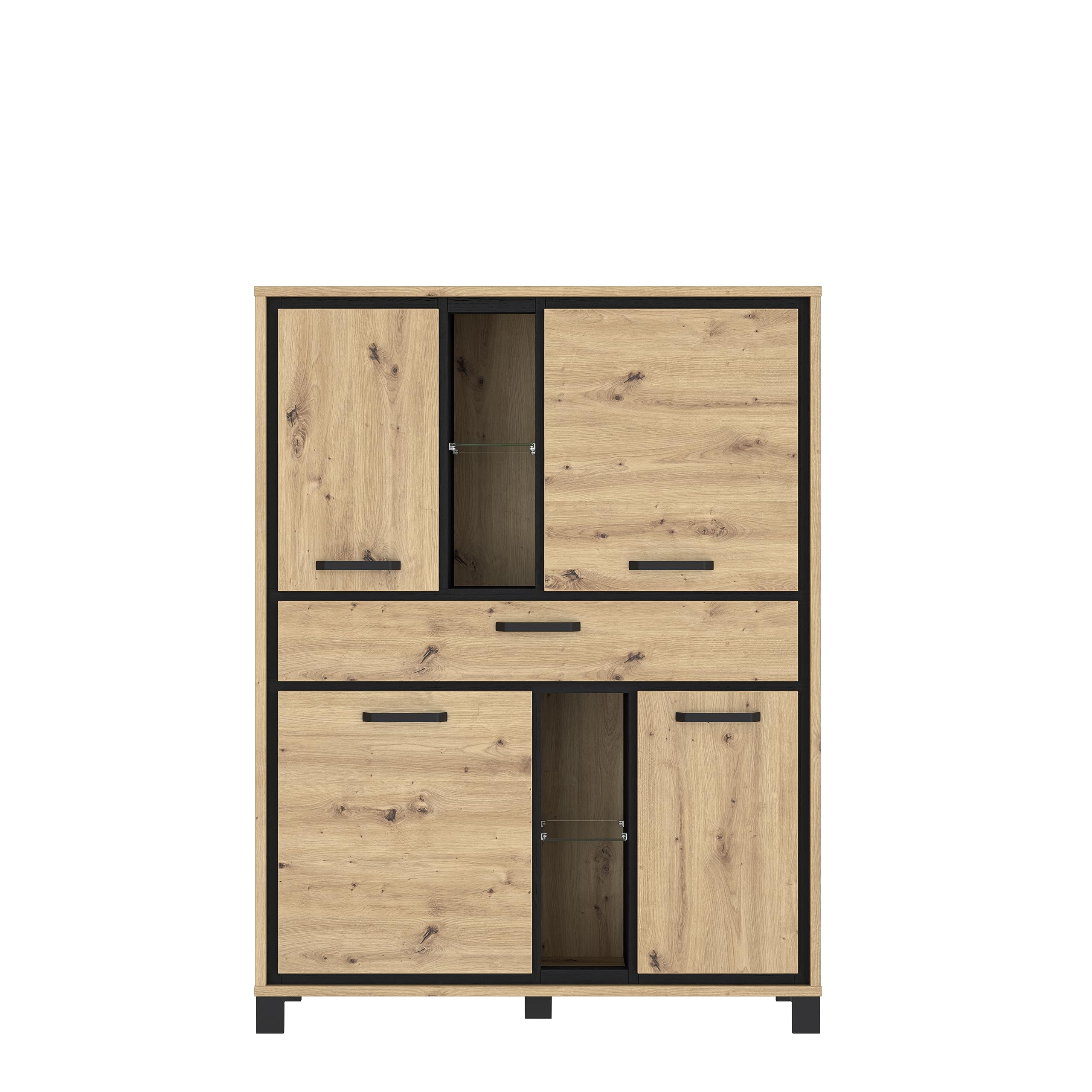 FORTE Trondheim Highboard, Holzwerkstoff, Artisan Eiche kombiniert mit Schwarz Eiche, 101,1 x 161 x 120,4 cm