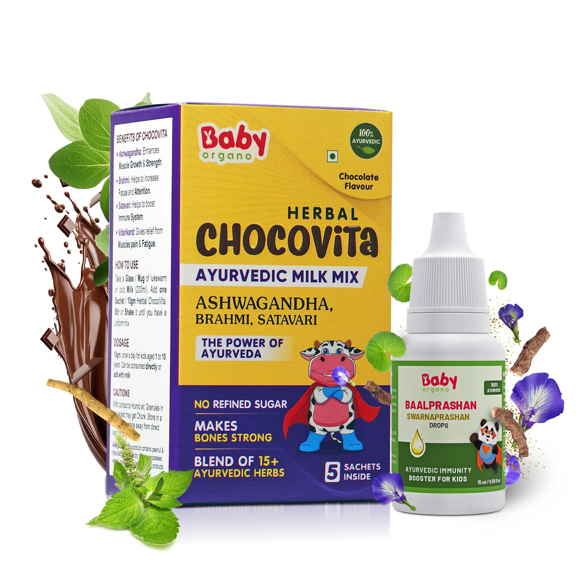 Babyorgano Ayurvedic Swarnaprashan Immunity Booster Drops & Chocovita Trial Pack - 15+ Herbs Chocolate Flavor Milk Drink Powder Combo for Kids (Pack 2) (B0BZCRHNDN) Amazon Price History, Amazon Price Tracker