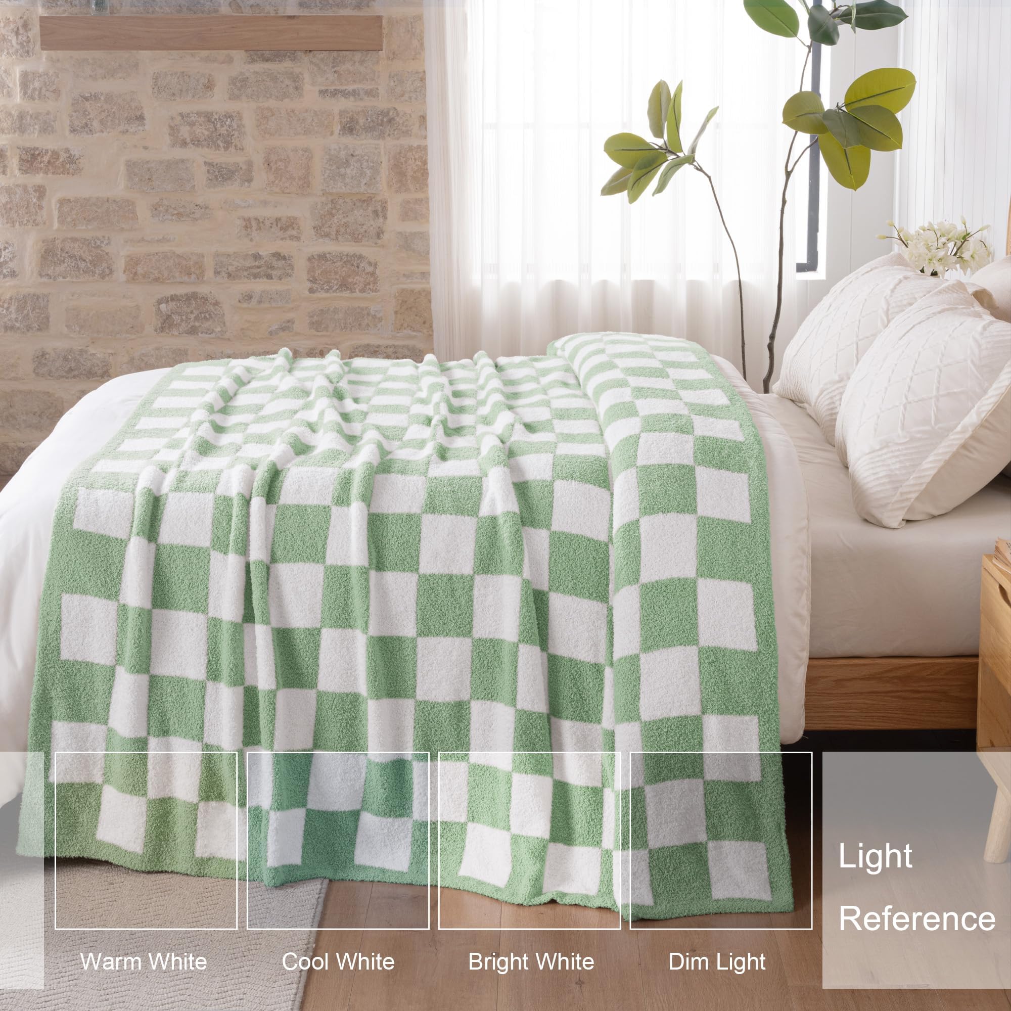Exclusivo Mezcla Plaid Couverture Tricotée, 220 x 240 CM, Carreaux Sauge | Jeté polaire de lit, canapé, vayage, respirant, moelleux, doux, léger, polyester, confortable en toutes saisons, à carreaux