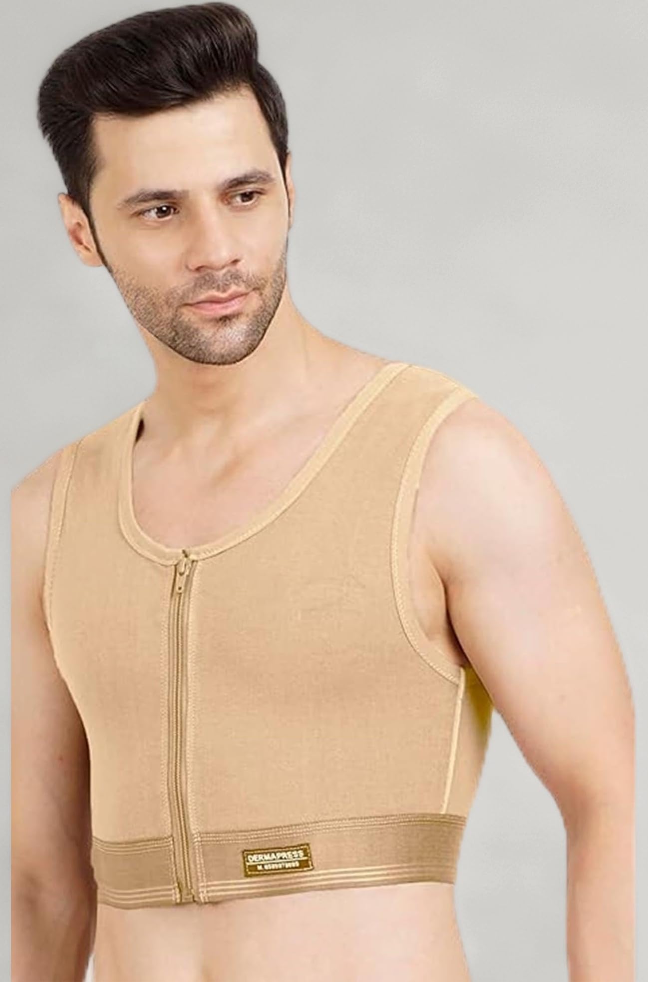 Men’s Gynecomastia Short Vest || MODERATE COMPRESSION || Front Zip and Hook Closure || Tomboy Chest Binder || Comfortable Support for Men || Breathable Post-Surgery Chest Shapewear