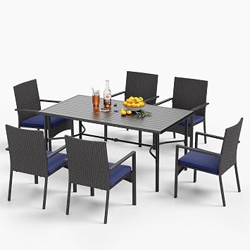 MFSTUDIO Outdoor Dining Furniture Set, 7-Piece Garden Table and Chairs