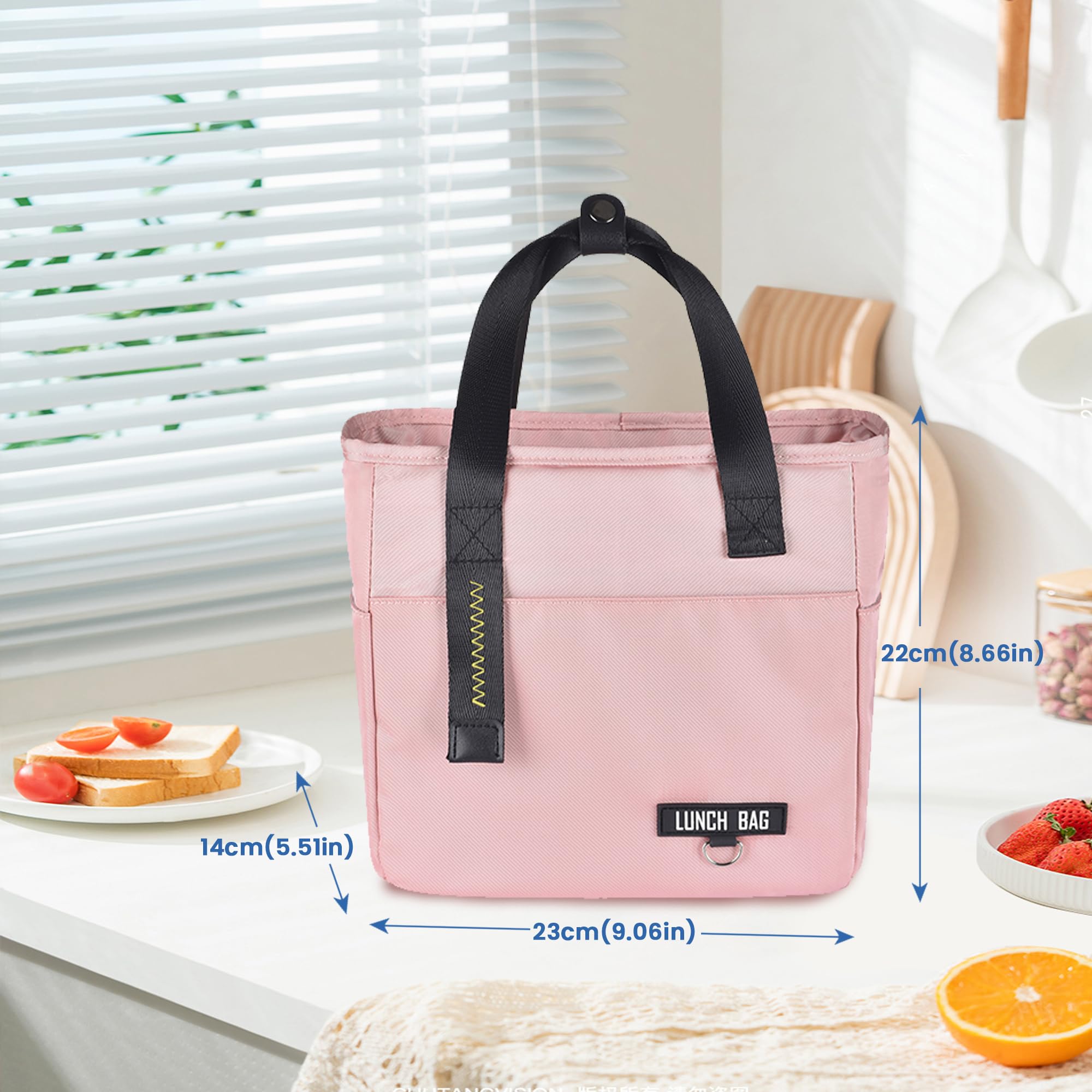 INNKGLE Insulated Lunch Bag -Pink- Leakproof PEVA Liner, Triple-Layer Thermal Insulation, Large Opening, Front & Side Pockets - Image 4