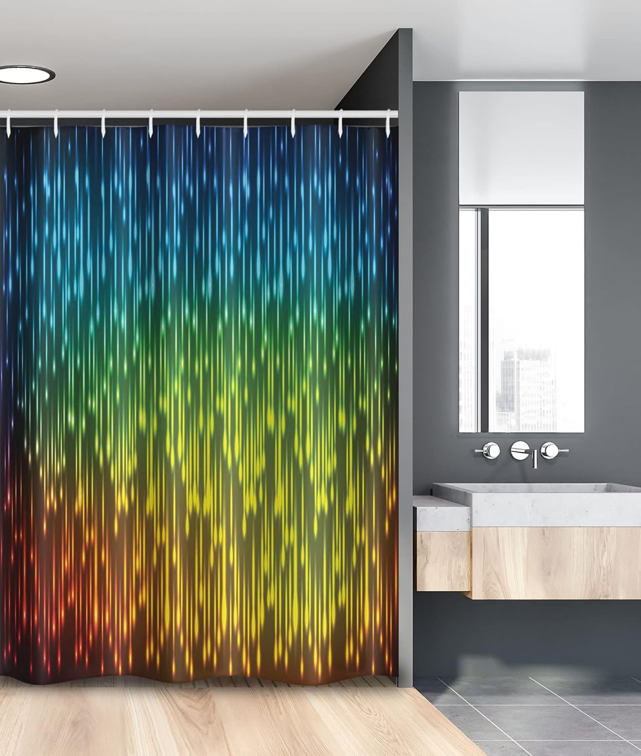 Ambesonne Colorful Stall Shower Curtain, Galaxy Universe Outer Space Inspired Technical Neon Rain Modern Abstract Art Print, Fabric Bathroom Decor Set with Hooks, 54" W x 78" L, Lime Green Sky Blue