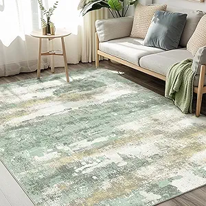 Area Rugs 10x14 for Living Room Bedroom, Modern Abstract Machine Washable Large Light Green Rug Soft Rug, Low Pile Floor Carpet with Non Slip Backing for Dining Room