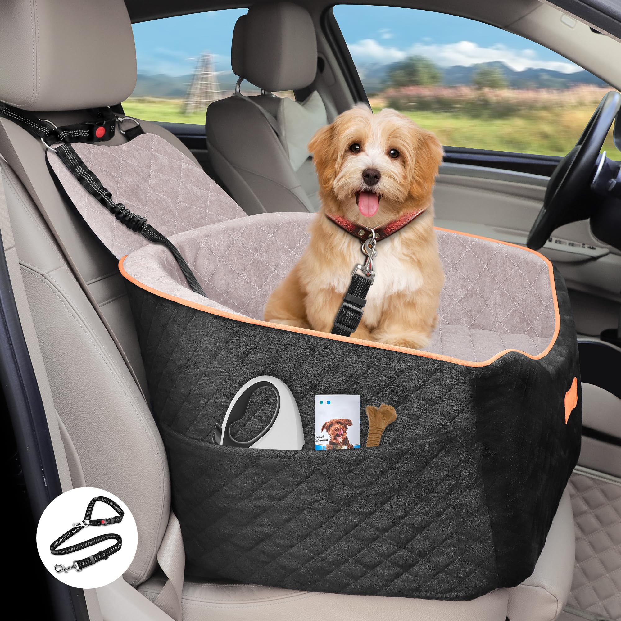 COCASESDog Car Seats for Small Medium Dogs, Height-Adjustable Dog Booster Car Seat, Detachable and Washable Car Dog Bed with Seat Belt for Pet Under 35lbs Car Trip