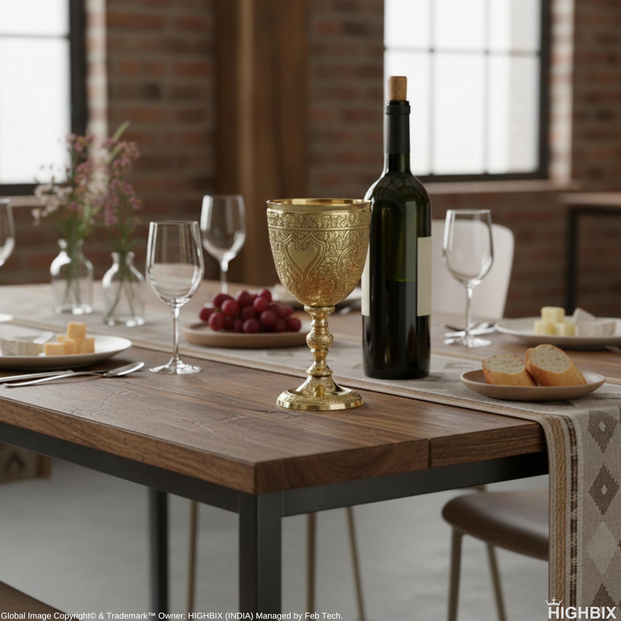 HIGHBIX Copa de vino real de latón macizo hecha a mano, copa de vino de alta calidad, decoración medieval, cáliz gótico, antigua y elegante copa de vino