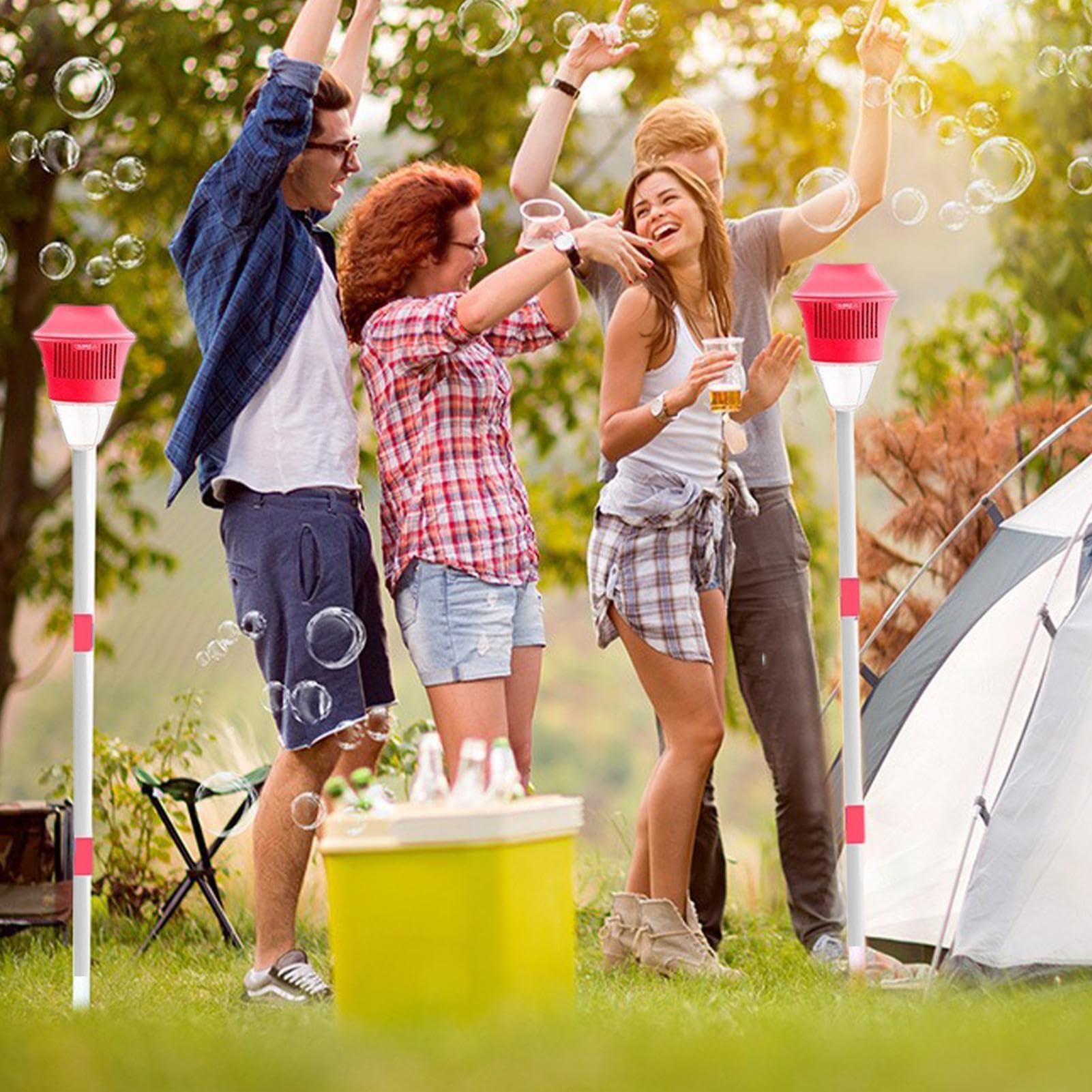 Máquina De Burbujas Vertical, Lámpara De Jardín Ajustable Con Función Automática, Máquina De Burbujas A Pilas Con Luces Para Reuniones Al Aire Libre