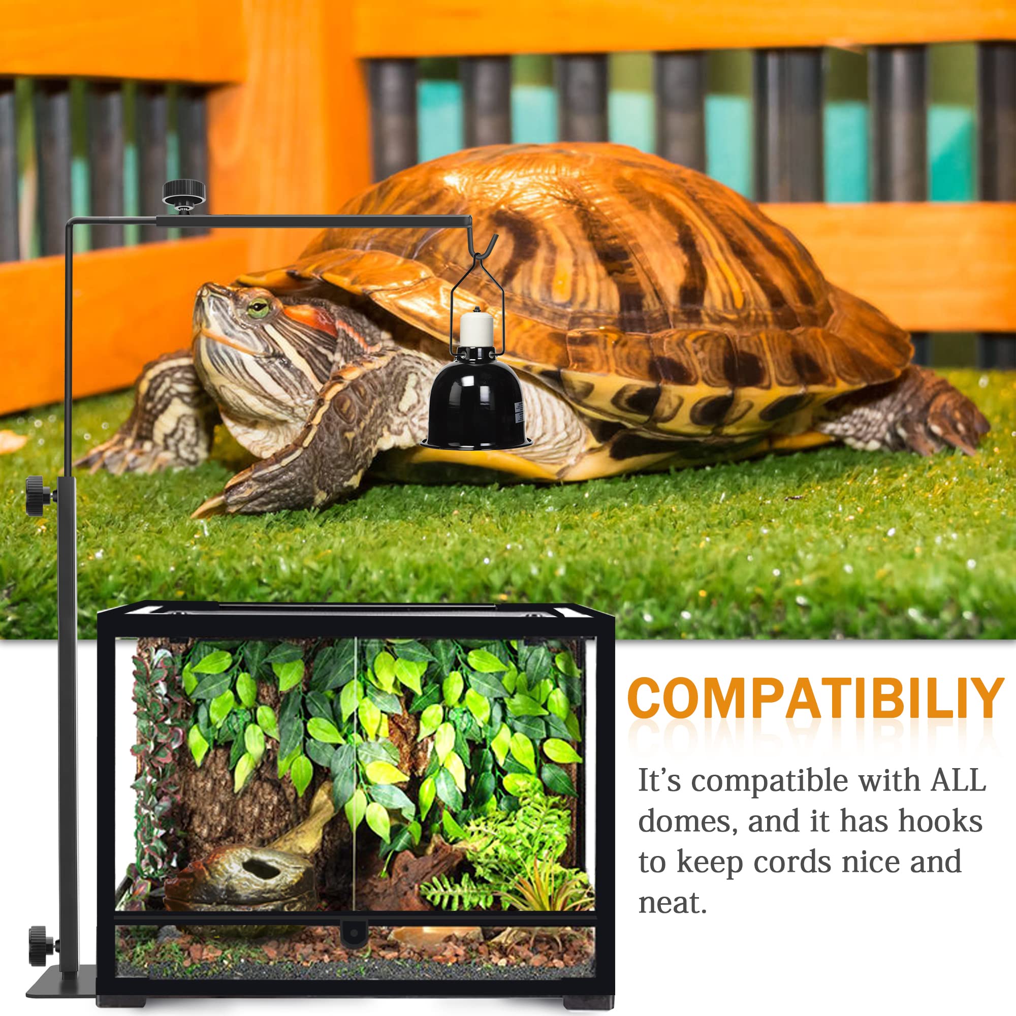 Dômes pour reptiles, réglable de 40,6 à 68,6 cm, support de lampe chauffante pour terrarium, support de lampe en métal noir
