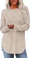Saloogoe Women's Long Sleeve Tunic Tops 2025 Fall Loose Fit Crewneck Sweaters Curved Hem Pullover