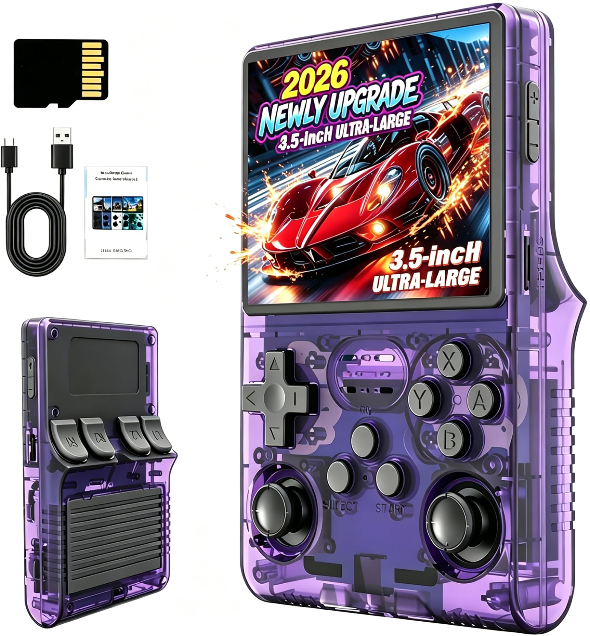 Upgrade Retro Konsole Handheld Spielkonsole, R36S Portable Handheld Video Games mit 21.000+ Klassischen Spielen, 3.5-Zoll-IPS-Bildschirm, Tragbarer Videospielkonsole (Lila)