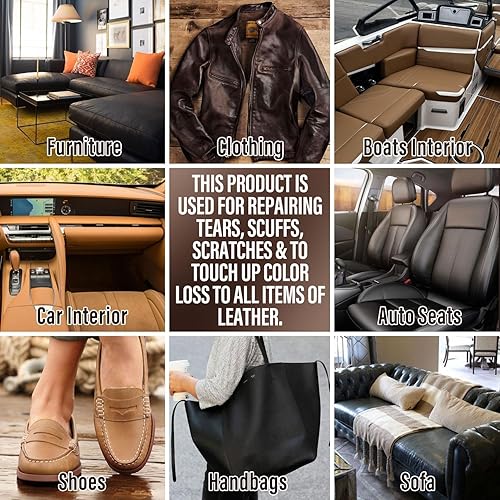 Miniatura 7 de Kit de reparación de cuero para muebles, sofás, chaquetas, asientos de coche y bolso. Kit de reparación de vinilo. Instrucciones súper fáciles para