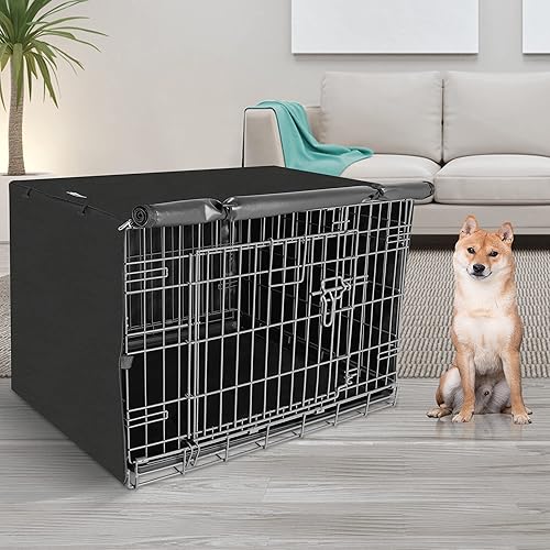 Miniatura 6 de Funda para jaula de perro para jaula grande de alambre de 42 pulgadas, para cachorros con puerta doble, poliéster 600D ligero a prueba de viento,
