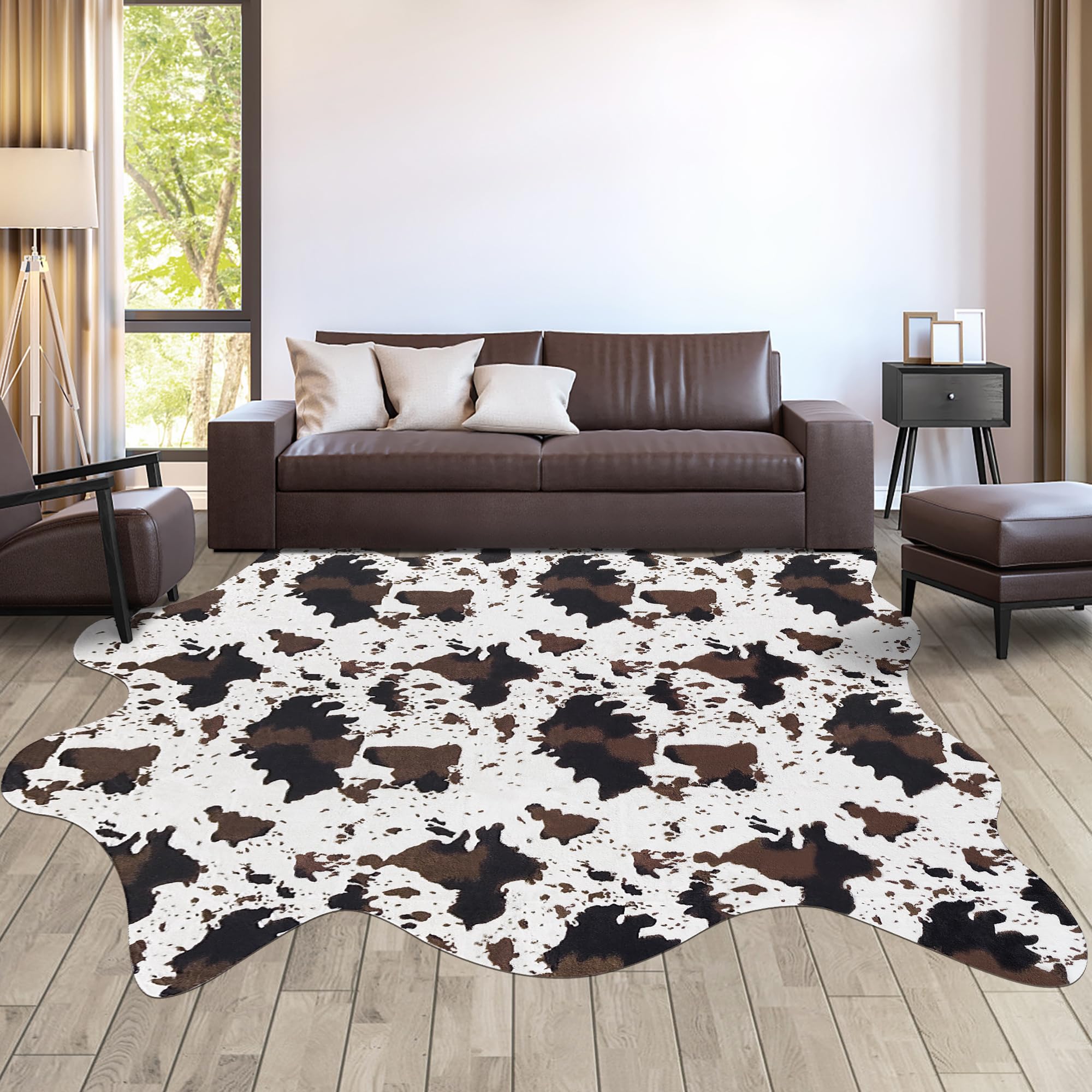 Tappeto con stampa di mucca, grande, in finta pelle di mucca, per camera da letto, soggiorno, cameretta dei bambini, decorazione per la casa occidentale, tappeto in pelle di mucca, marrone e
