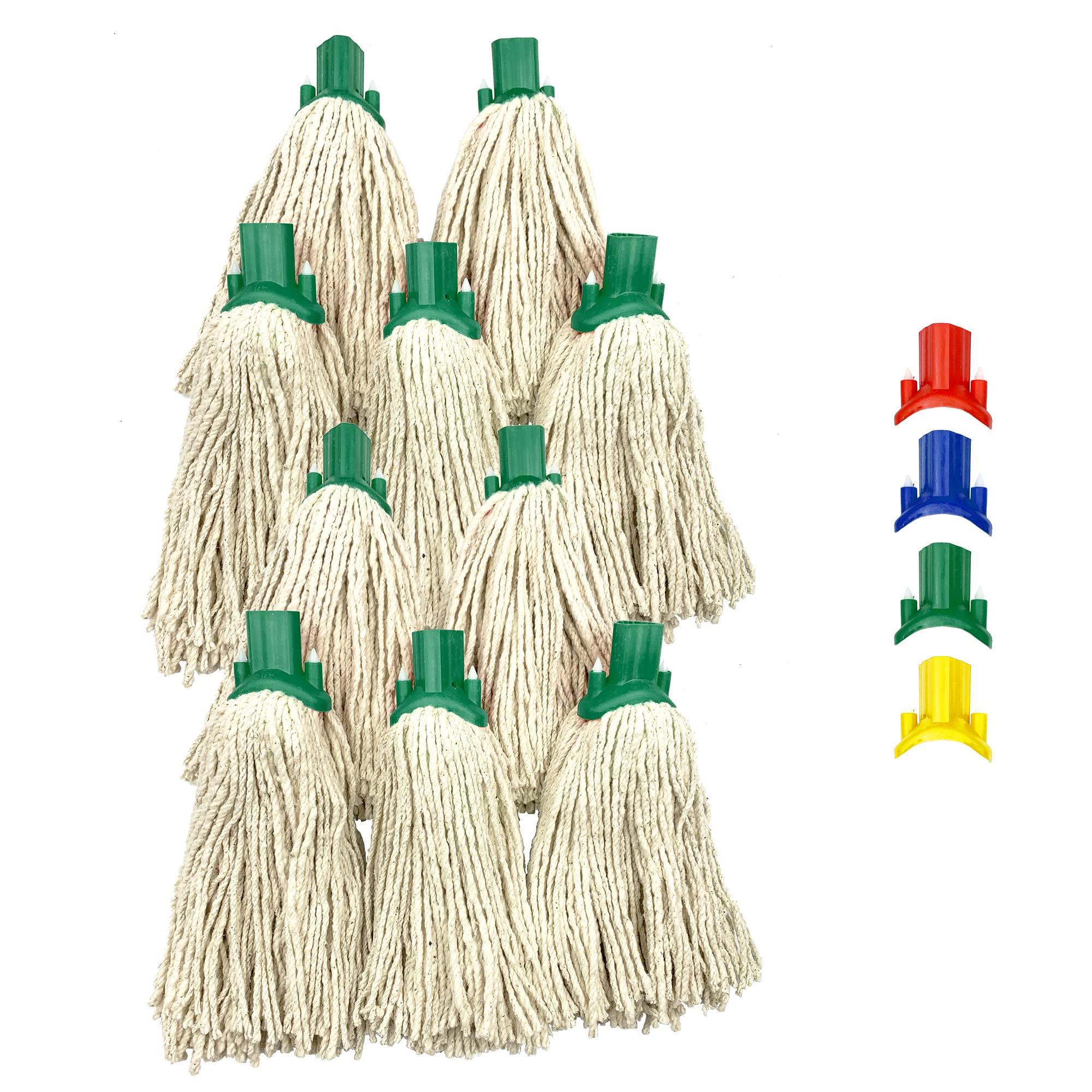 Mop Heads Replacement, Colour Coded Self Threading Socket Cotton Mop Head No.12 PY (Green, Pack of 10)