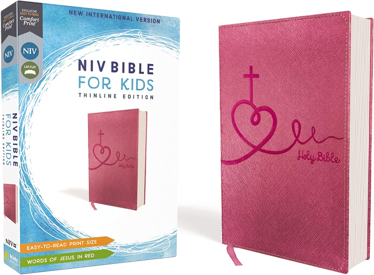 NIV, Bible for Kids, Leathersoft, Pink, Red Letter, Comfort Print: Thinline Edition (Easy-to-Read, Easy-to-Carry)