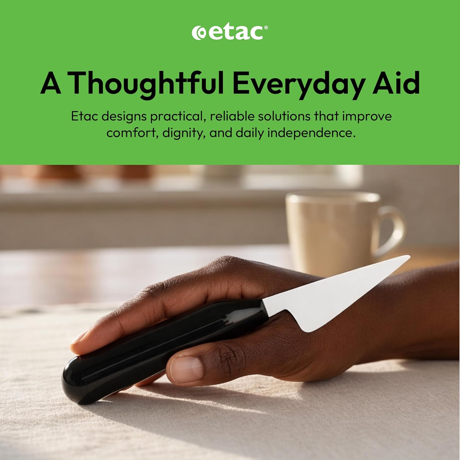 Etac Light Cutlery with Thick Handles, Knife – Ergonomic Adaptive Utensils, Lightweight, Easy Grip for Comfort and Independence, Ideal for Individuals with Disabilities or Limited Hand Mobility