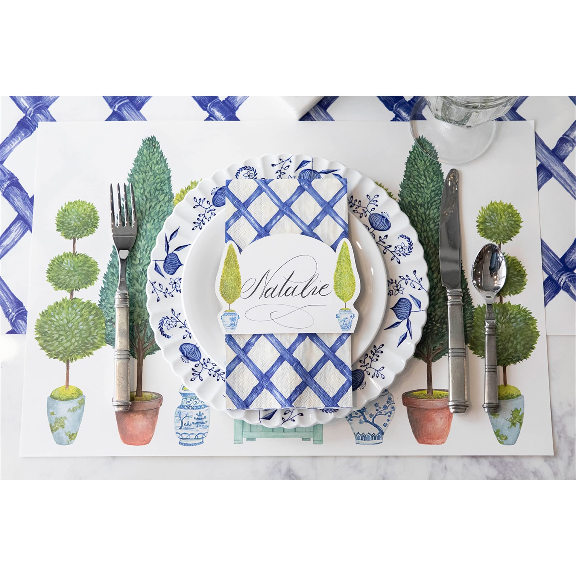 Topiary - Manteles individuales de papel para mesa de comedor, manteles individuales cuadrados florales desechables para temporada de primavera y verano, 24 hojas por bloc, hechos en Estados Unidos