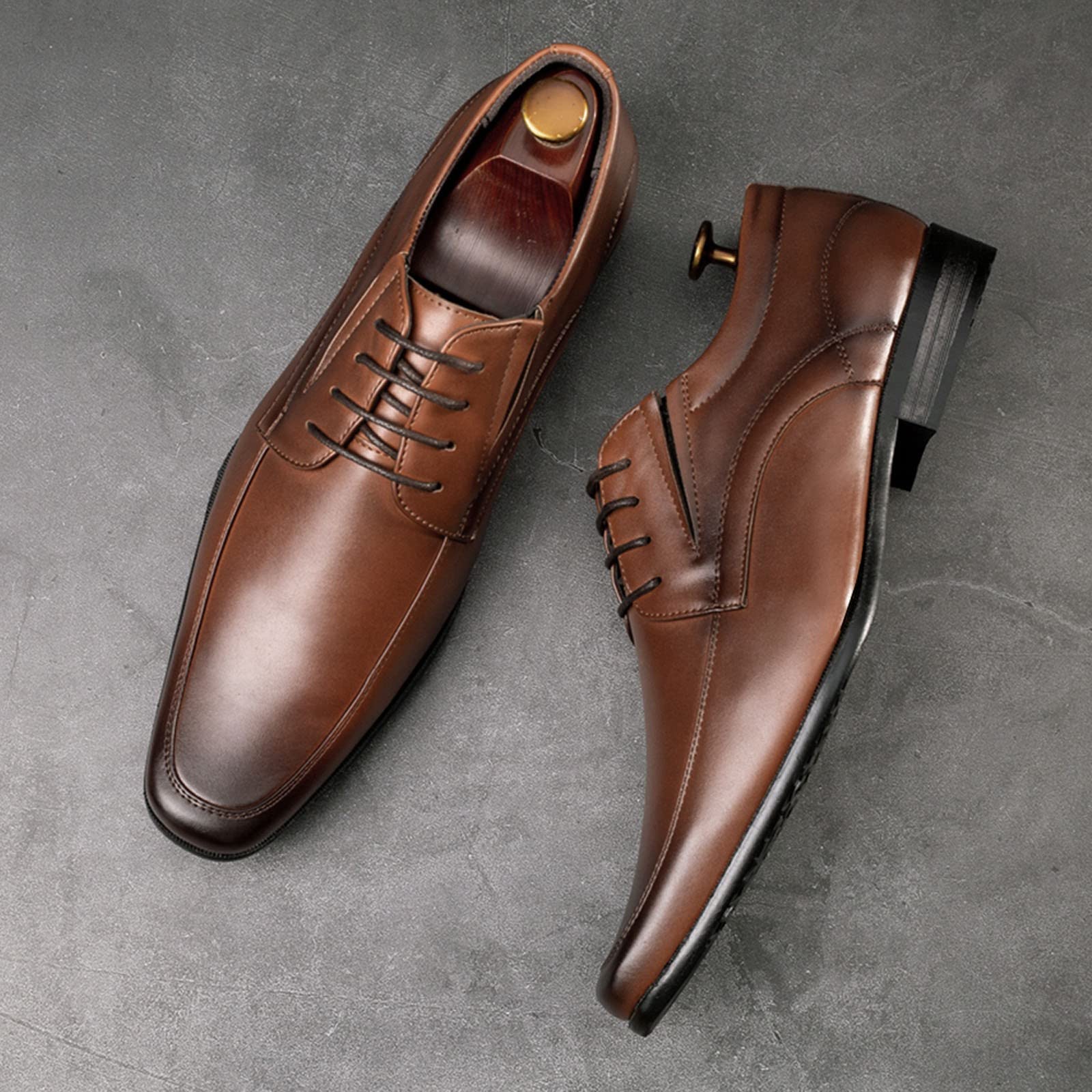 Chaussures de costume pour homme en cuir synthétique - Chaussures basses - Chaussures d'affaires - Chaussures en cuir - Chaussures basses à lacets - Chaussures de mariage - Chaussures de loisirs -
