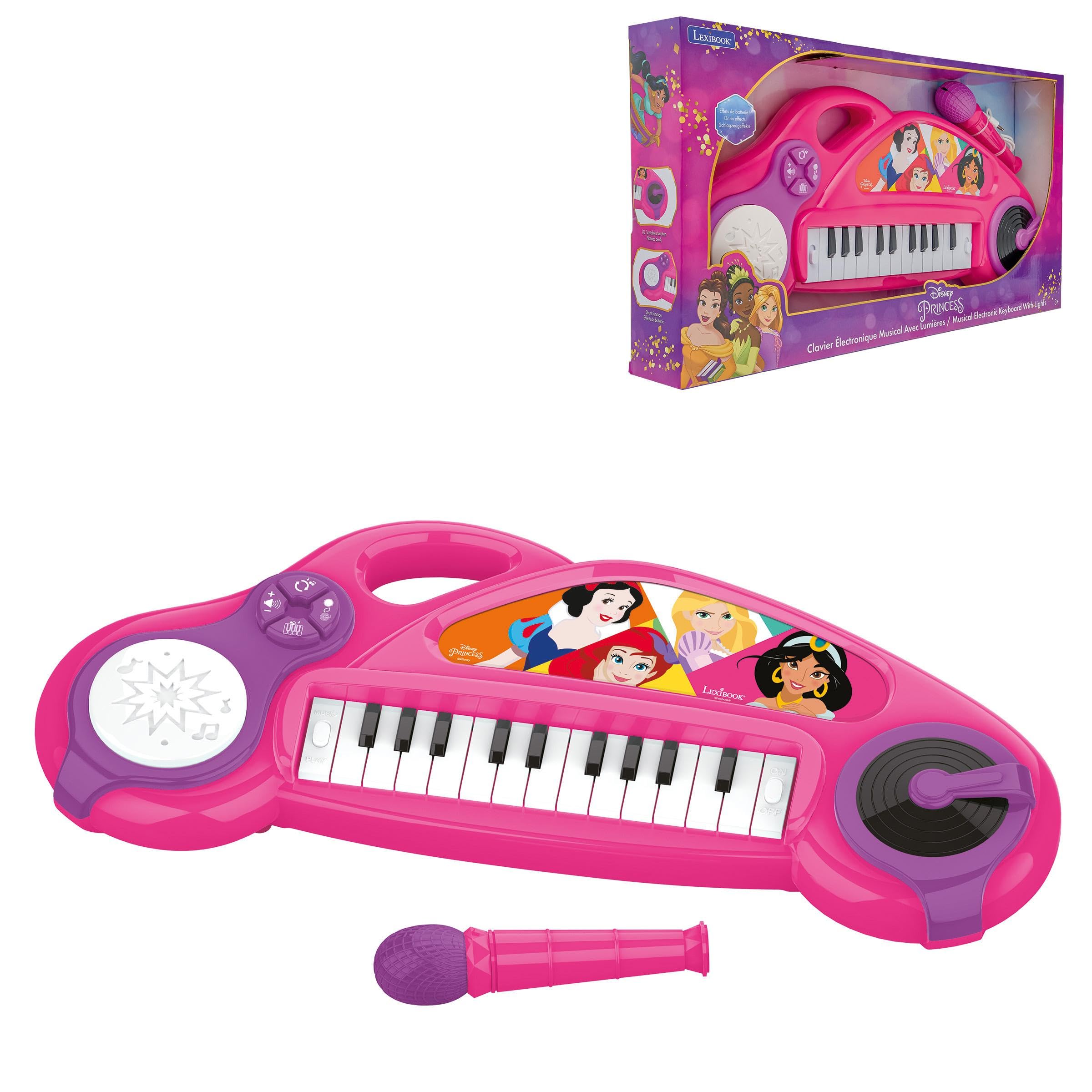 LEXIBOOK Disney Princess, Electronic piano for children with light effects microphone, drums, built-in speaker, demo tunes