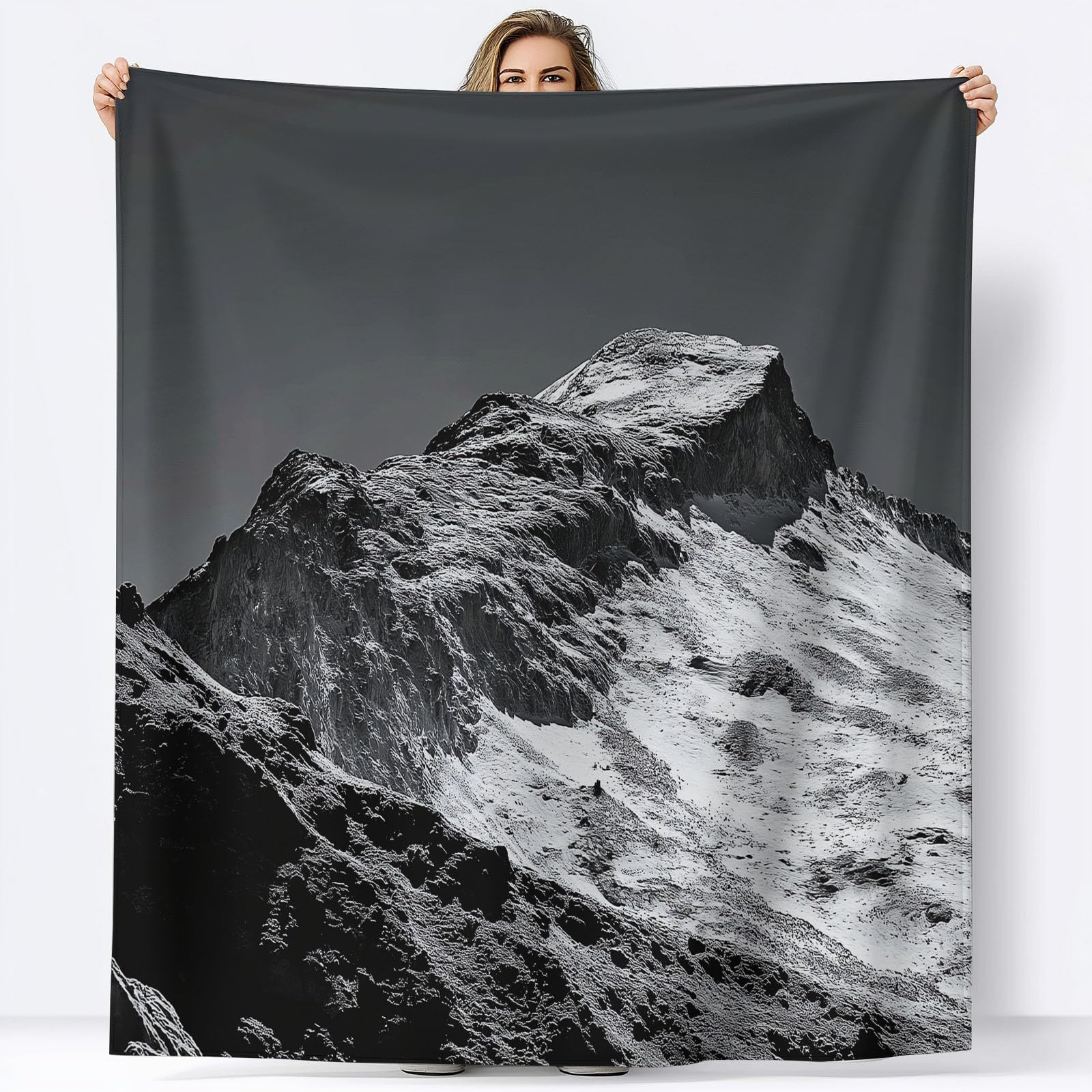Générique Plaid Couverture Polaire Flanelle 220 x 240 cm, Noir Couverture à Motifs de Surréalisme Montagne Moderne Jeté de Canapé Convient aux Adulte et Enfant - Hiver Chaude Douce