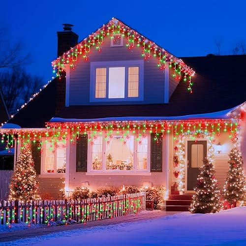 Miniatura 47 de Luces de Navidad de 132 pies para decoración al aire libre, 1280 LED 8 modos de luces de hadas con 240 gotas, temporizador impermeable con función