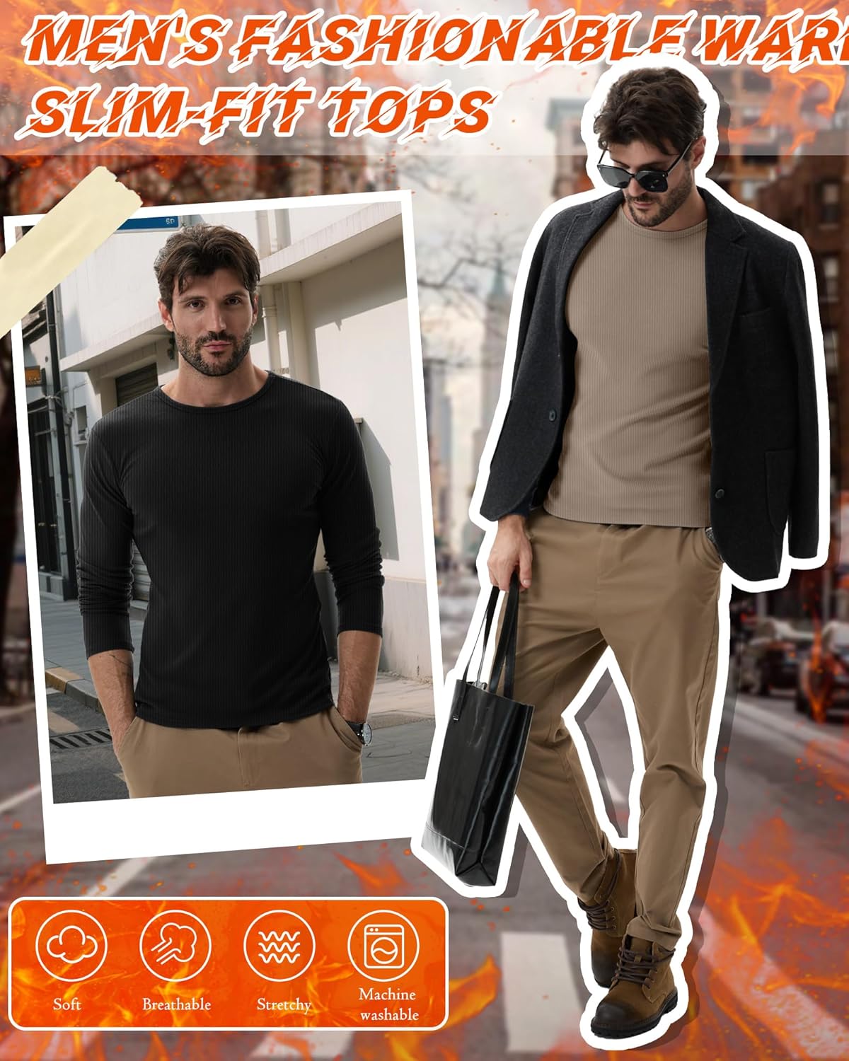 Neer 4 Pack Men's Big and Tall Thermal Long Sleeve T-Shirts, Cotton Ribbed Crew Neck Slim Fit Base Layer Sweaters Undershirts - Image 6