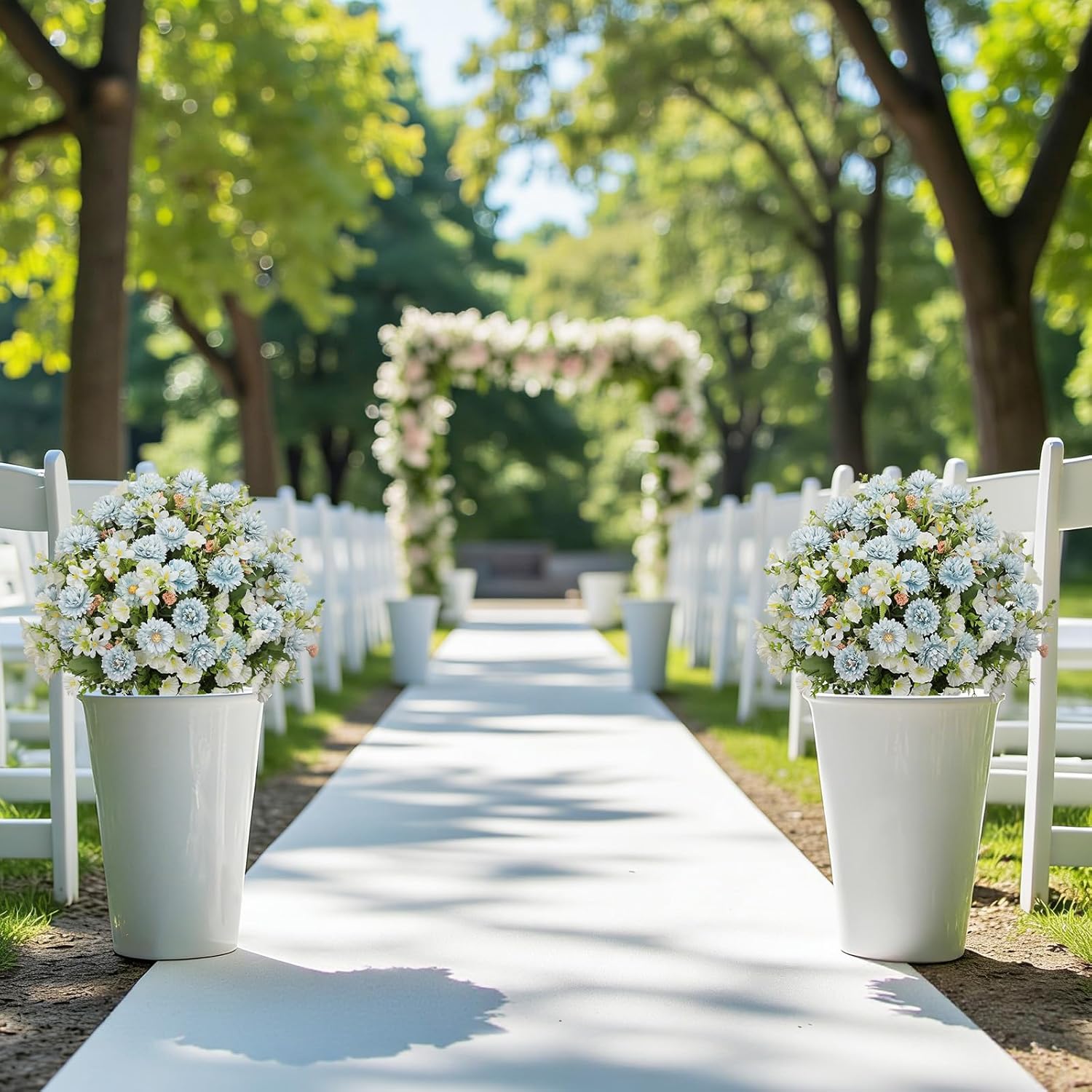 24" Artificial Daisy Flowers for Outdoors, Set of 2 - UV Resistant Faux Potted Eucalyptus Plants & Blue Silk Chrysanthemum Ball in Cement Pots for Covered Front Porch Indoor Spring Decor