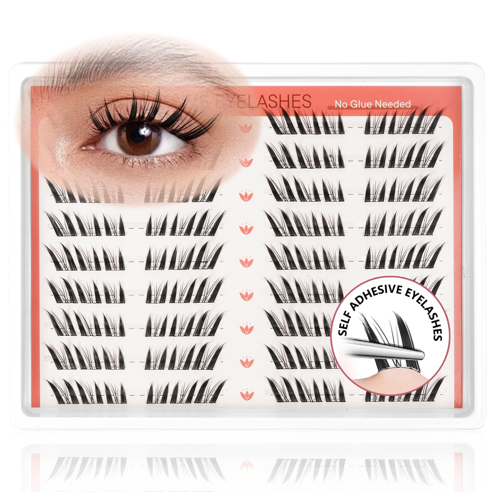 Self-Adhesive Cat Eye Lash Clusters Kit 108PCS Spiky Wispy Manga Lashes 15mm Natural C Curl No Glue Needed