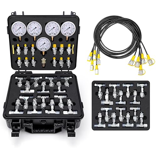 Kit de prueba de presión hidráulica, 5 indicadores (10/100/250/400/600bar) 60mpa 13 acoplamientos de prueba, 14 conectores en T, 5 mangueras de