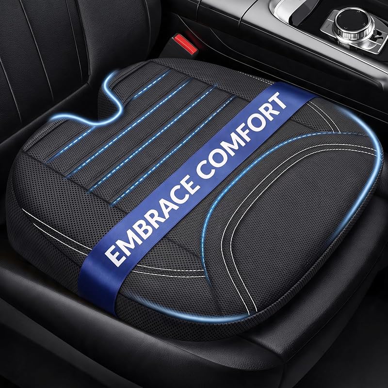 Wedge Car Seat Cushion for Tailbone Pain Relief & Better Visibility, Ergonomic Memory Foam Seat Cushion for Car with Breathable Channel Design, Fits Car, SUV, Truck, Non-Slip Mesh Cover