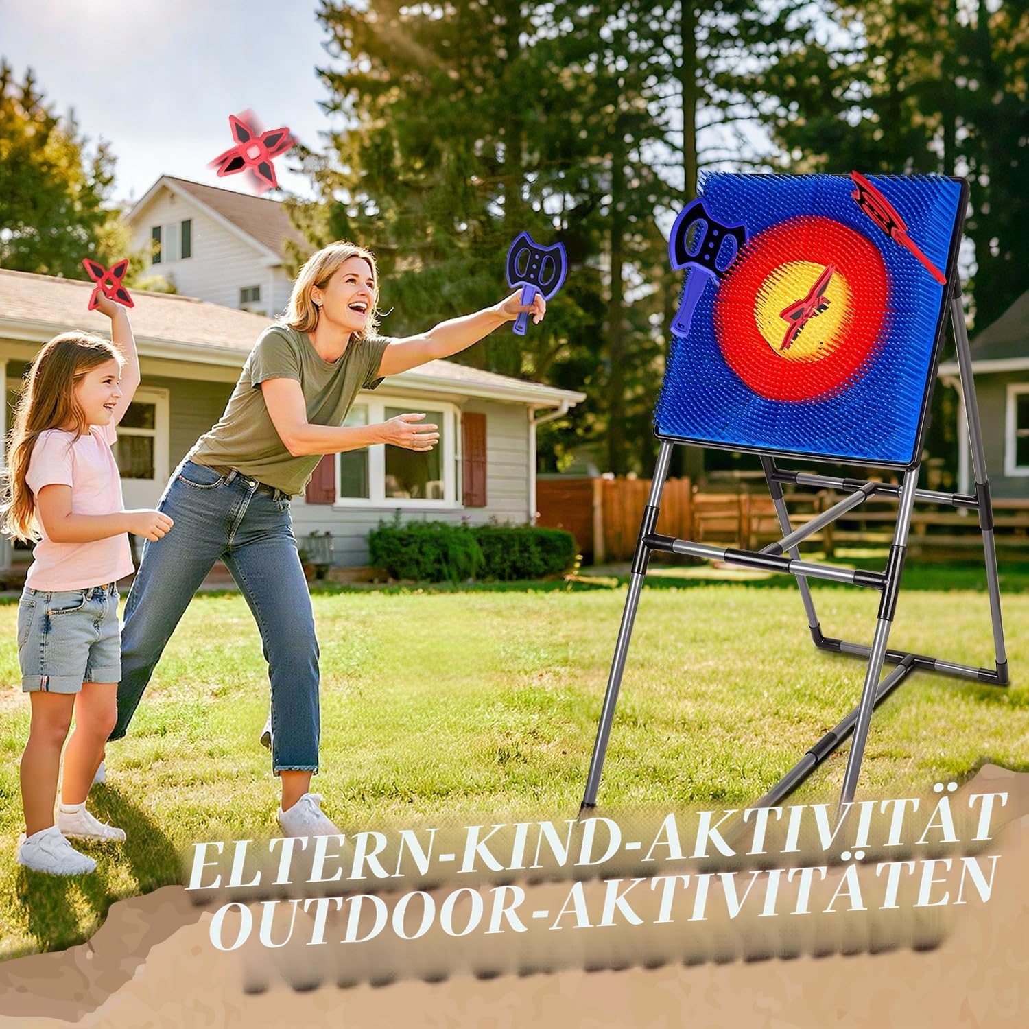 POPERFUN Axt-Wurfspiel mit 6 Darts, 6 Handäxte, Spielzeug für den Innen- und Außenbereich, Gartenspiele, Geburtstagsgeschenke Kinder