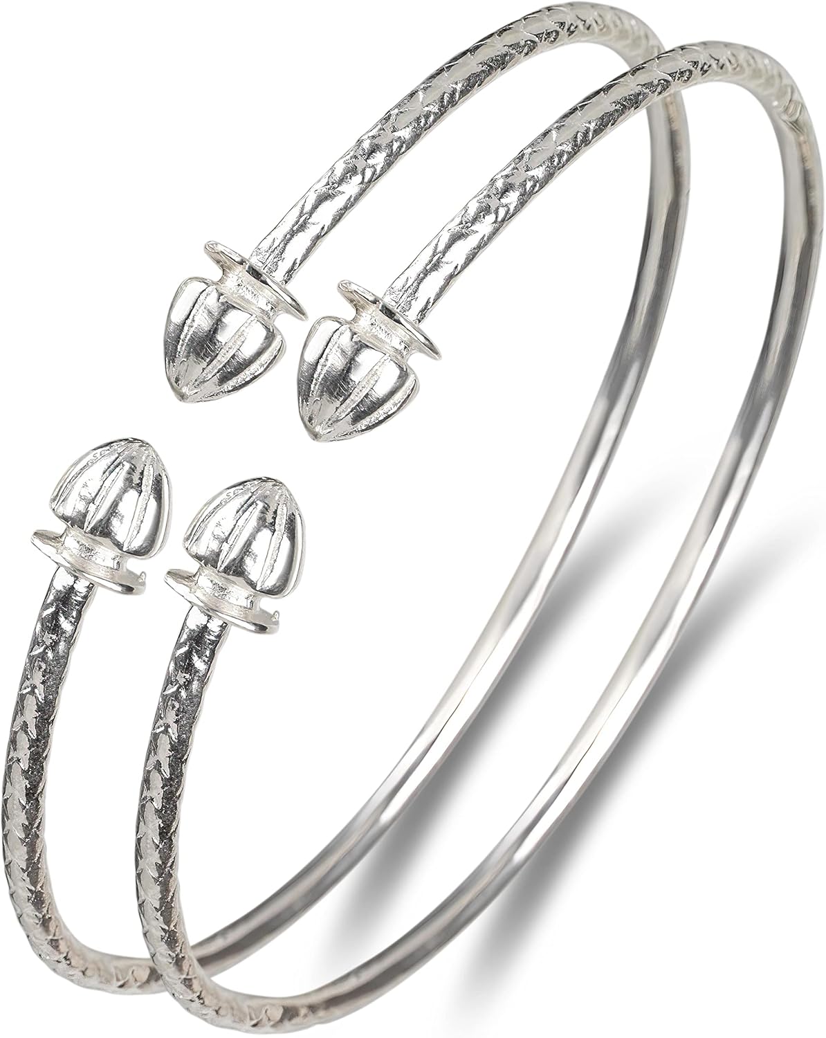Better Jewelry Acorn .925 Sterling Silver West Indian Bangles (Pair) (MADE IN USA)