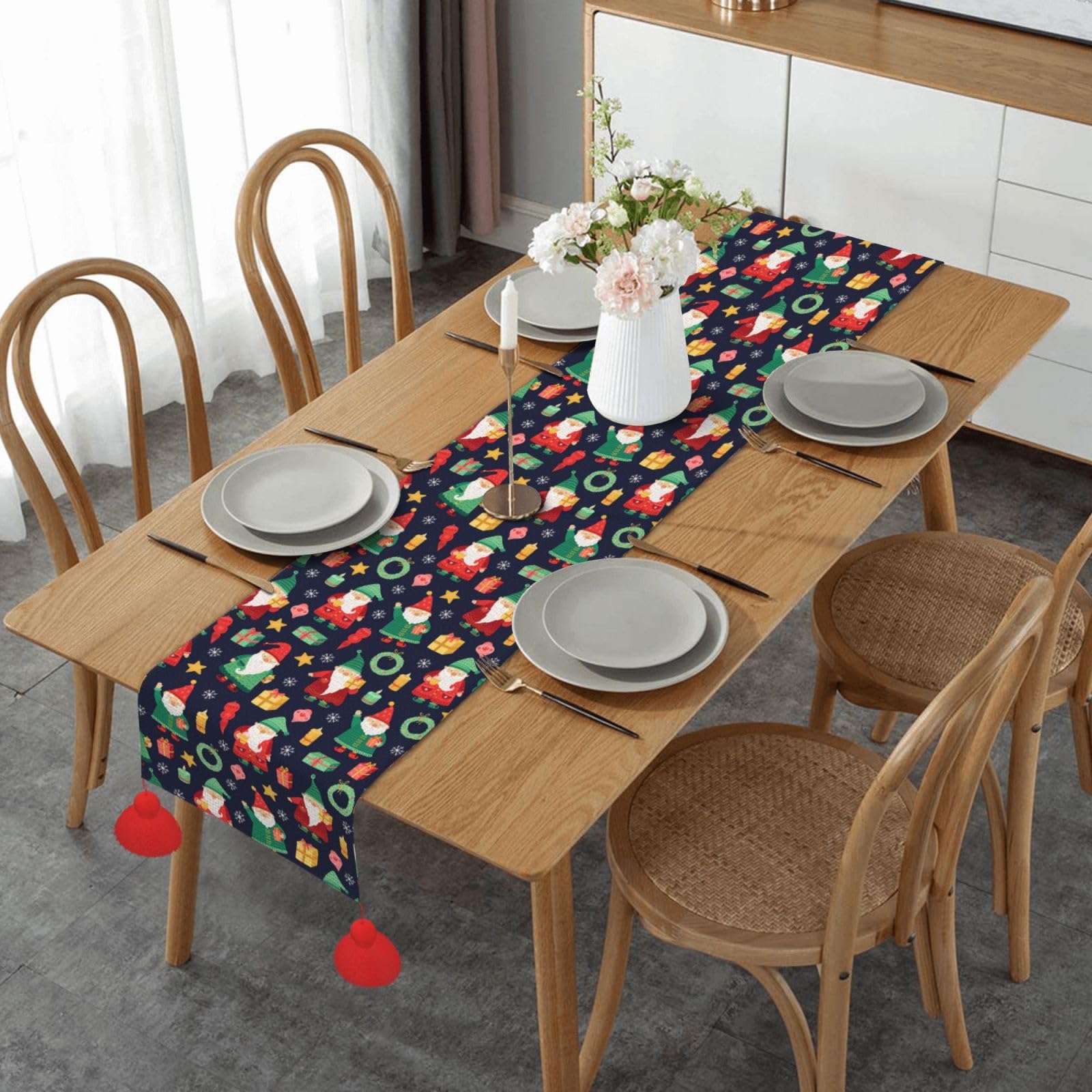 Chemin de table antidérapant nains de Noël mignons déco de fête cuisine anniversaire 152 cm