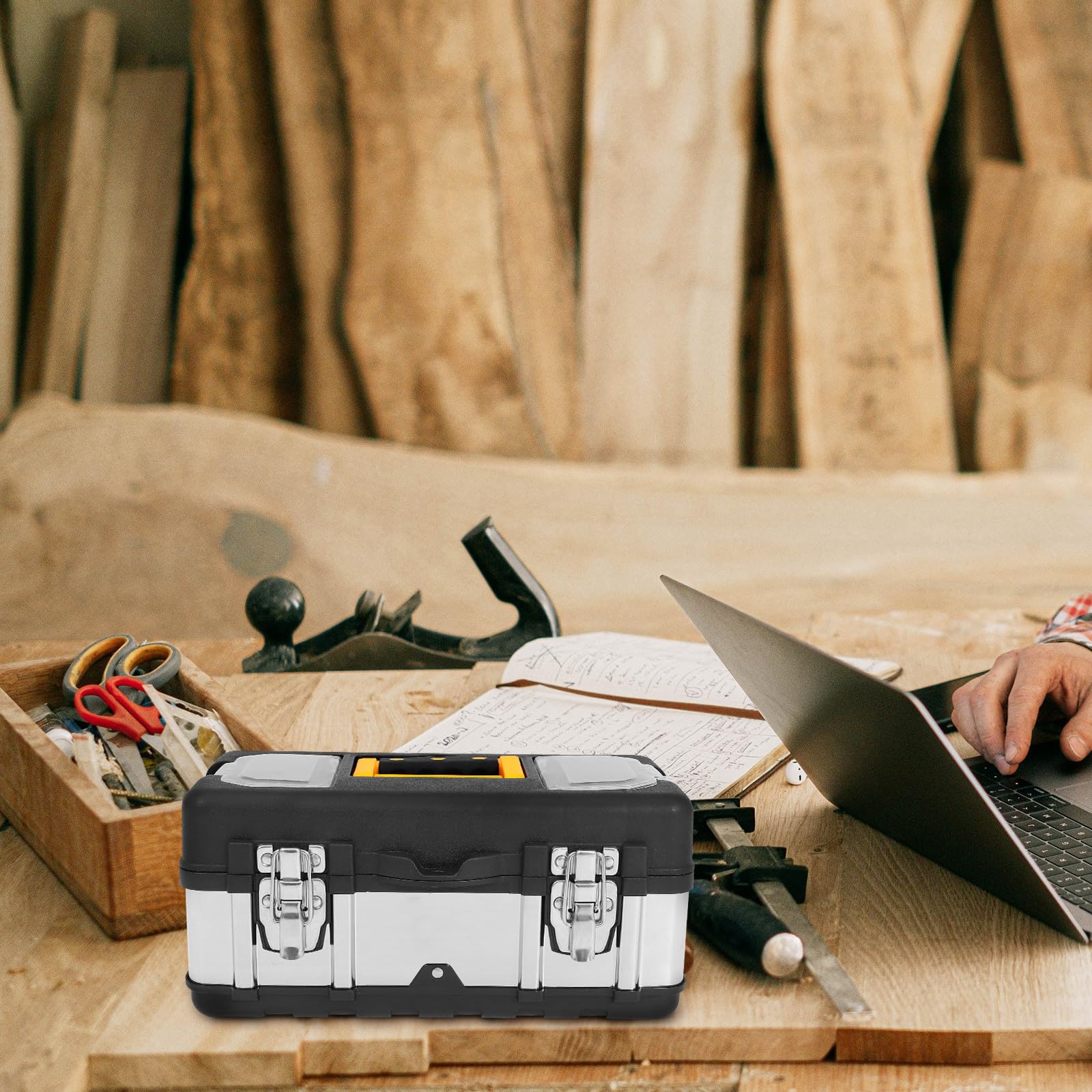 Caja de Herramientas de Mano Portátil y Bloqueable de Acero Inoxidable | Uso Profesional y Exterior, Diseño Práctico y Ligero, Formato Pequeño para Accesorios