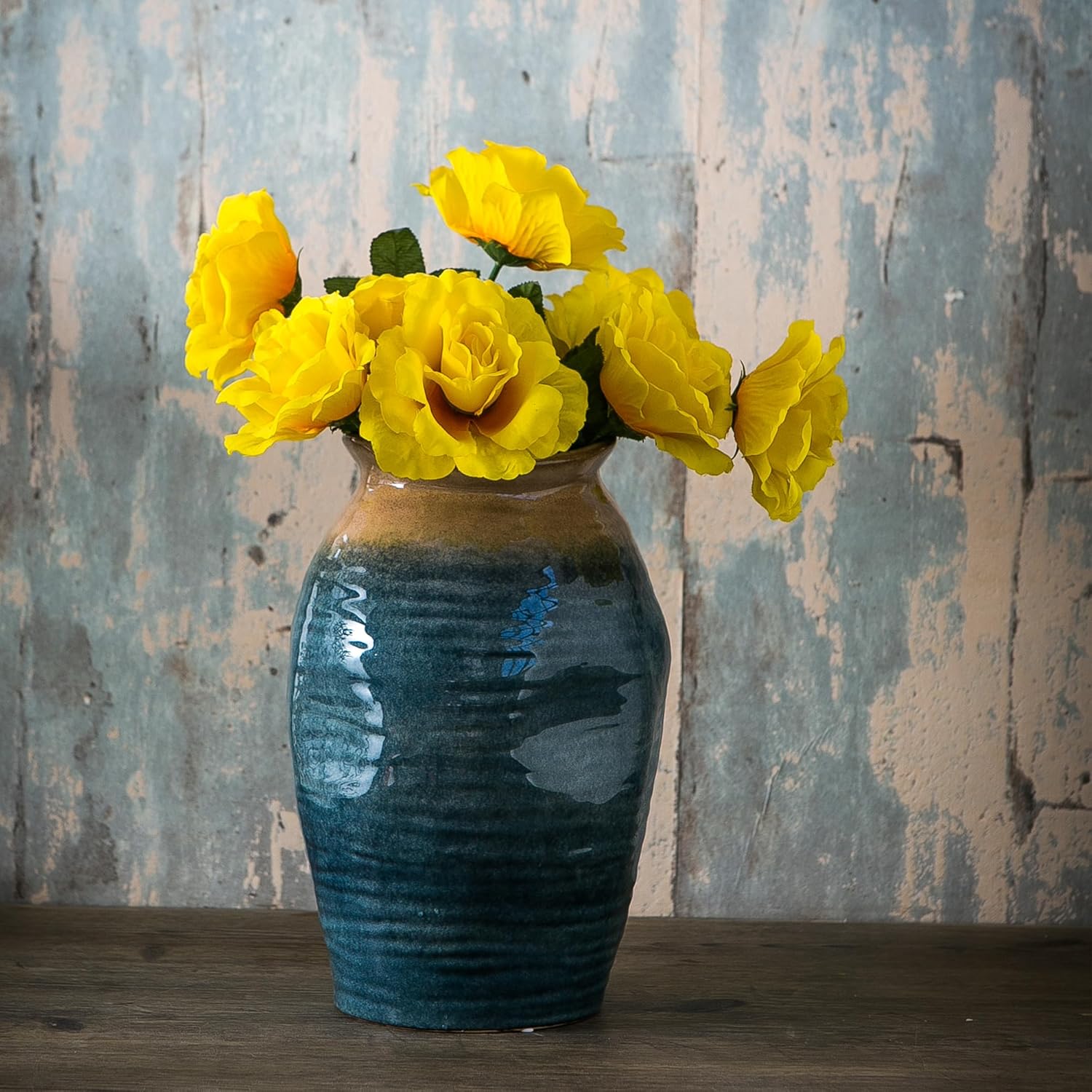 Blue Floor Vase, Ceramic Glazed Large Vase for Modern Farmhouse Home Decor, Rustic Terracotta Pottery, Vintage Clay Vase for Living Room Entryway Centerpiece - Image 9