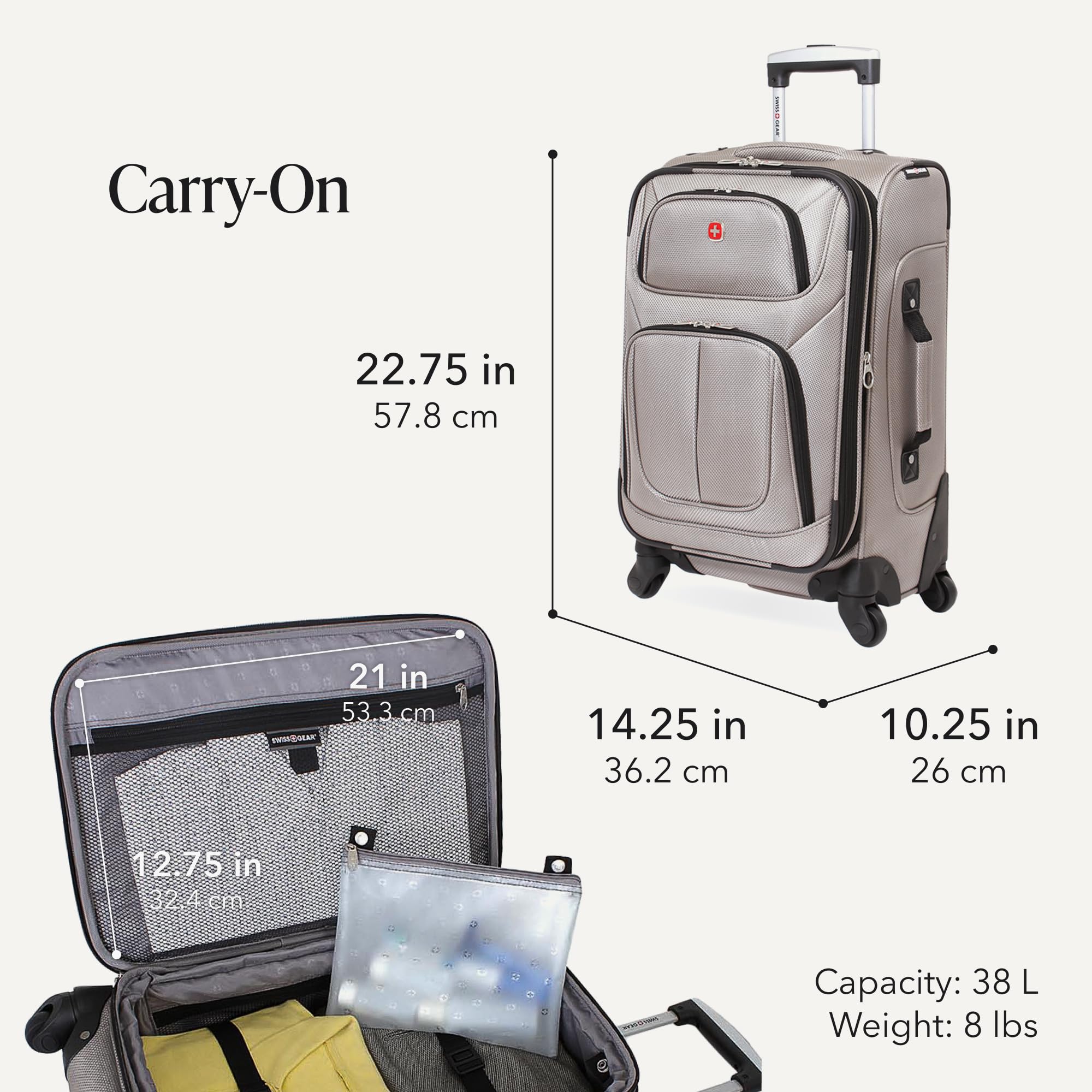 SwissGear Sion Softside Expandable Roller Luggage, Pewter, 3-Piece Set (21/25/29) view 2
