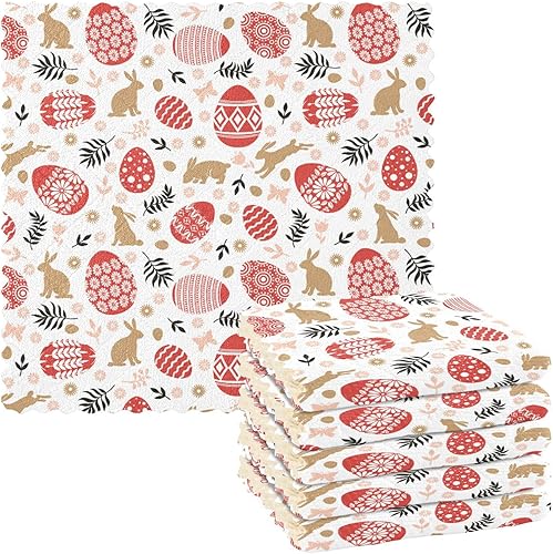 Red Easter Eggs 6 Pack Absorbent Microfiber Cleaning Towels Kitchen Decorative Quality Dish Tea Towels Reusable for Bathroom Sink